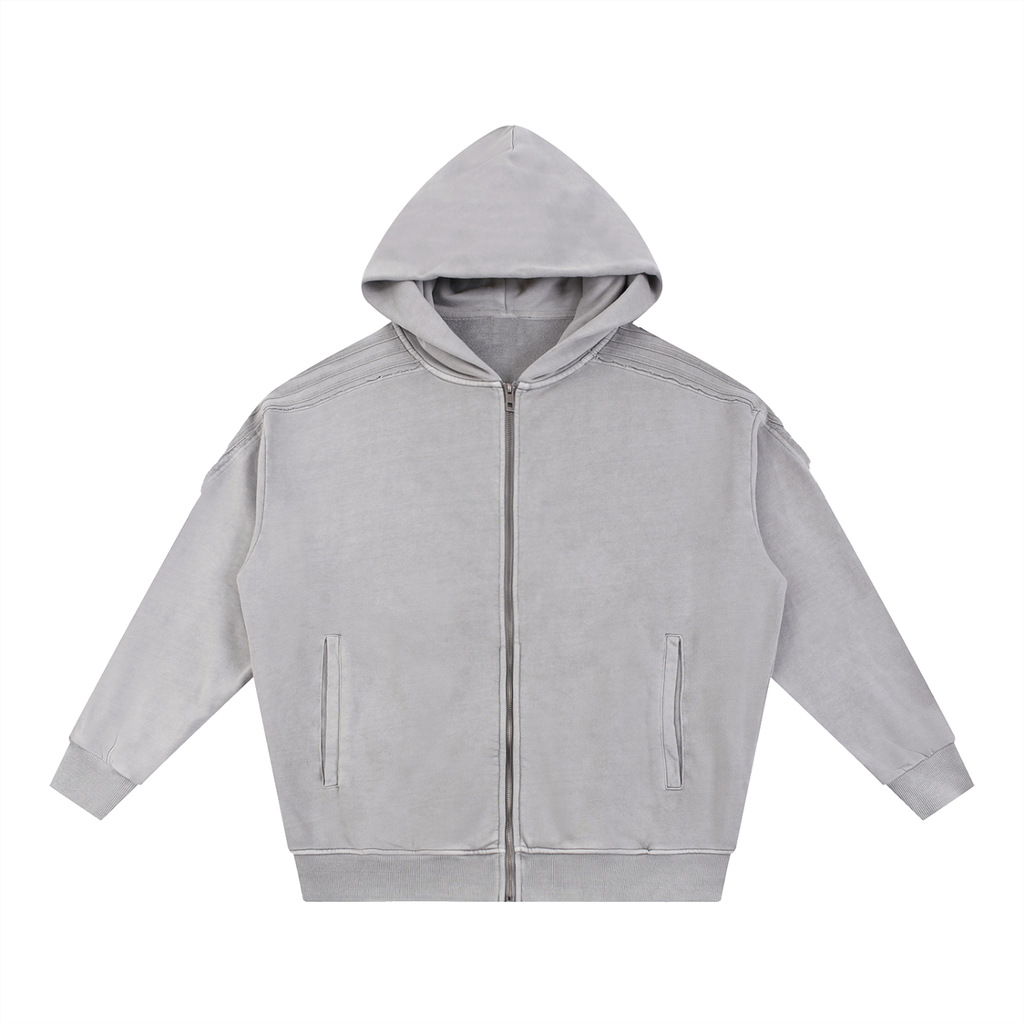 Snow Washed,Tape,Raw Edge,Full Zip,Hoodie