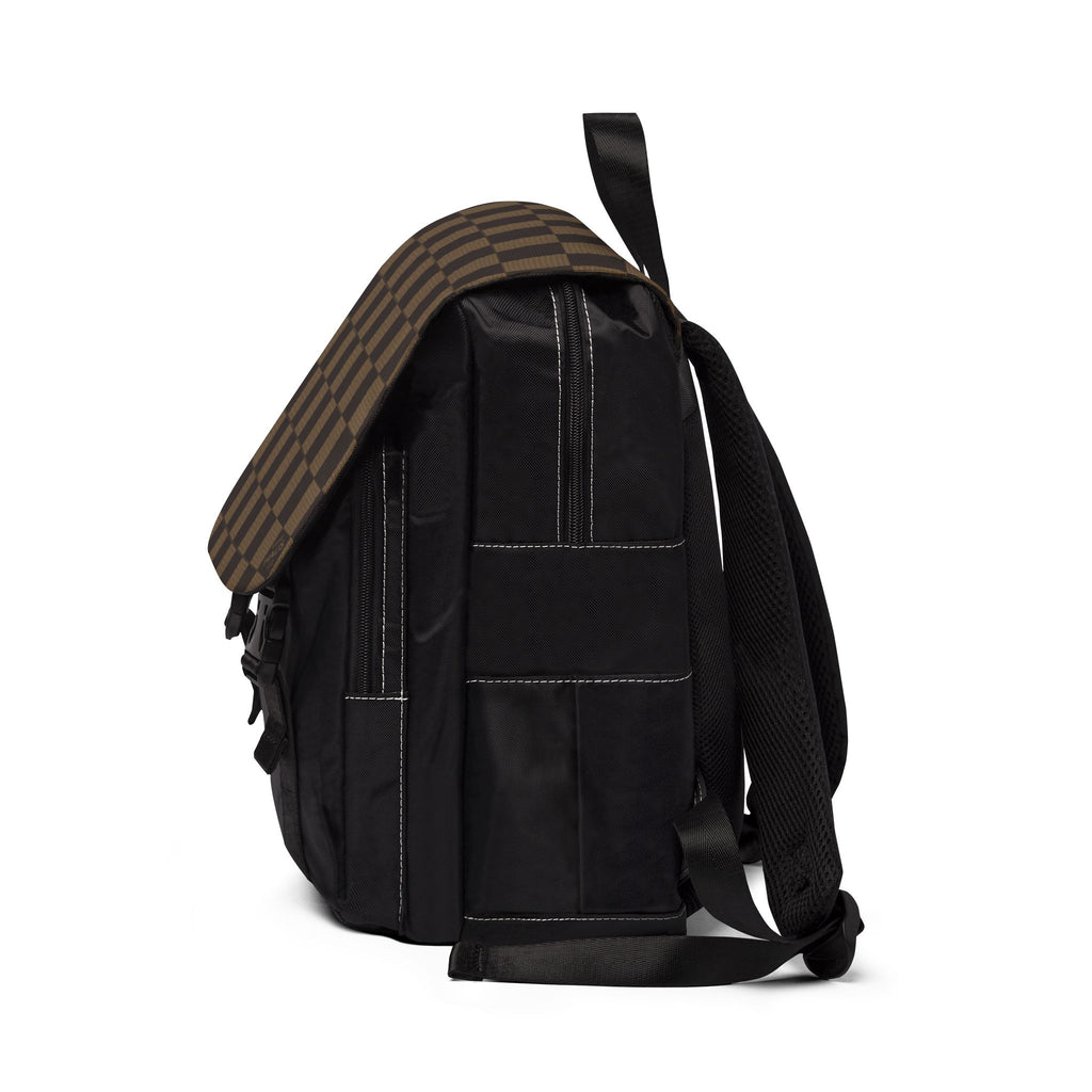 Checkerboard Canvas Shoulder Backpack — Brown Plaid Casual Travel Pack