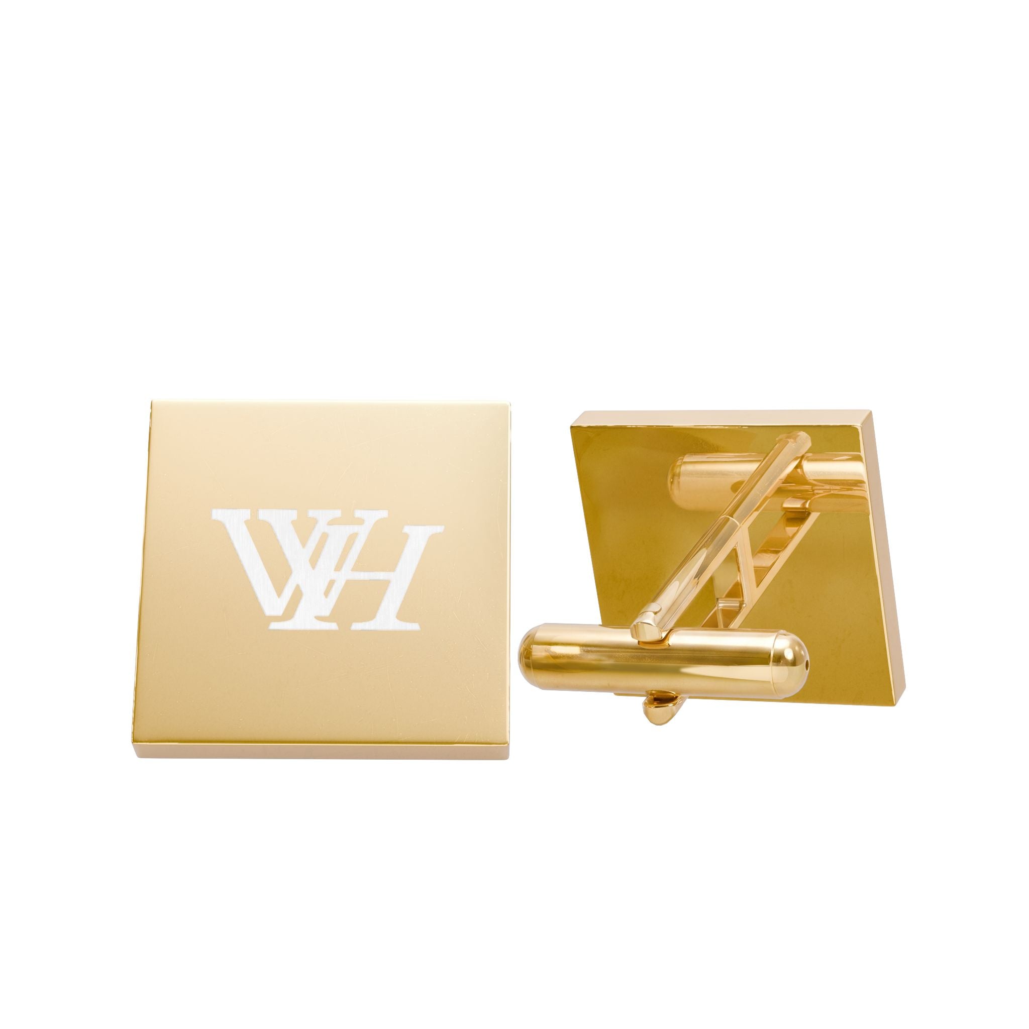 Gold Square Monogram Cufflinks — Elegant Initial WH Dress Accessories