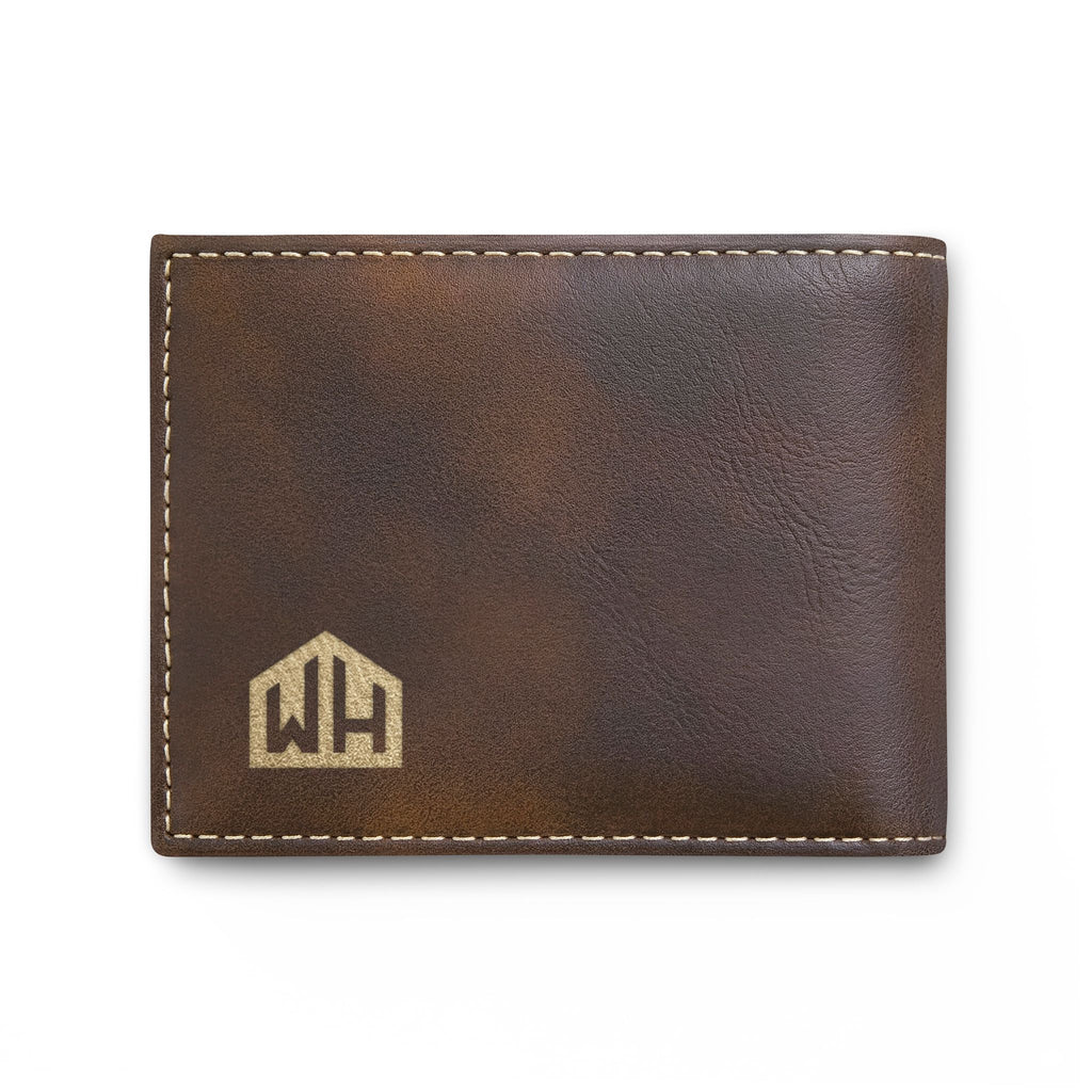 Leather Bi-Fold Wallet with Flip — Minimal Monogram Design