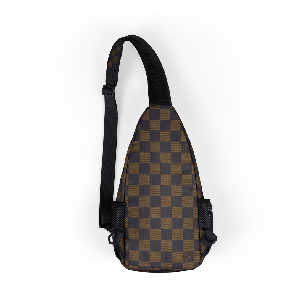 Checkered Brown Chest Bag — Vintage Checkerboard Sling Pack