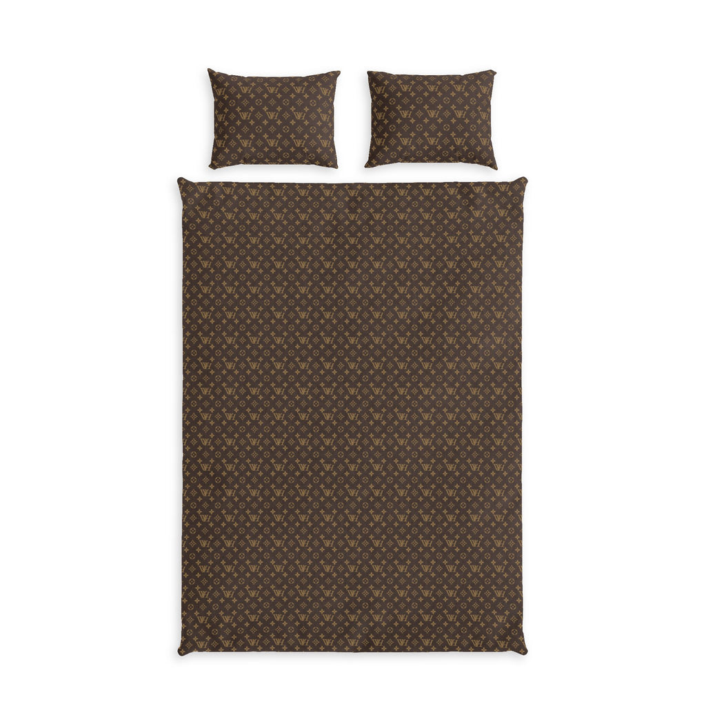 Luxury Brown Monogram Cotton Duvet Set — Designer-Style Patterned Bedding