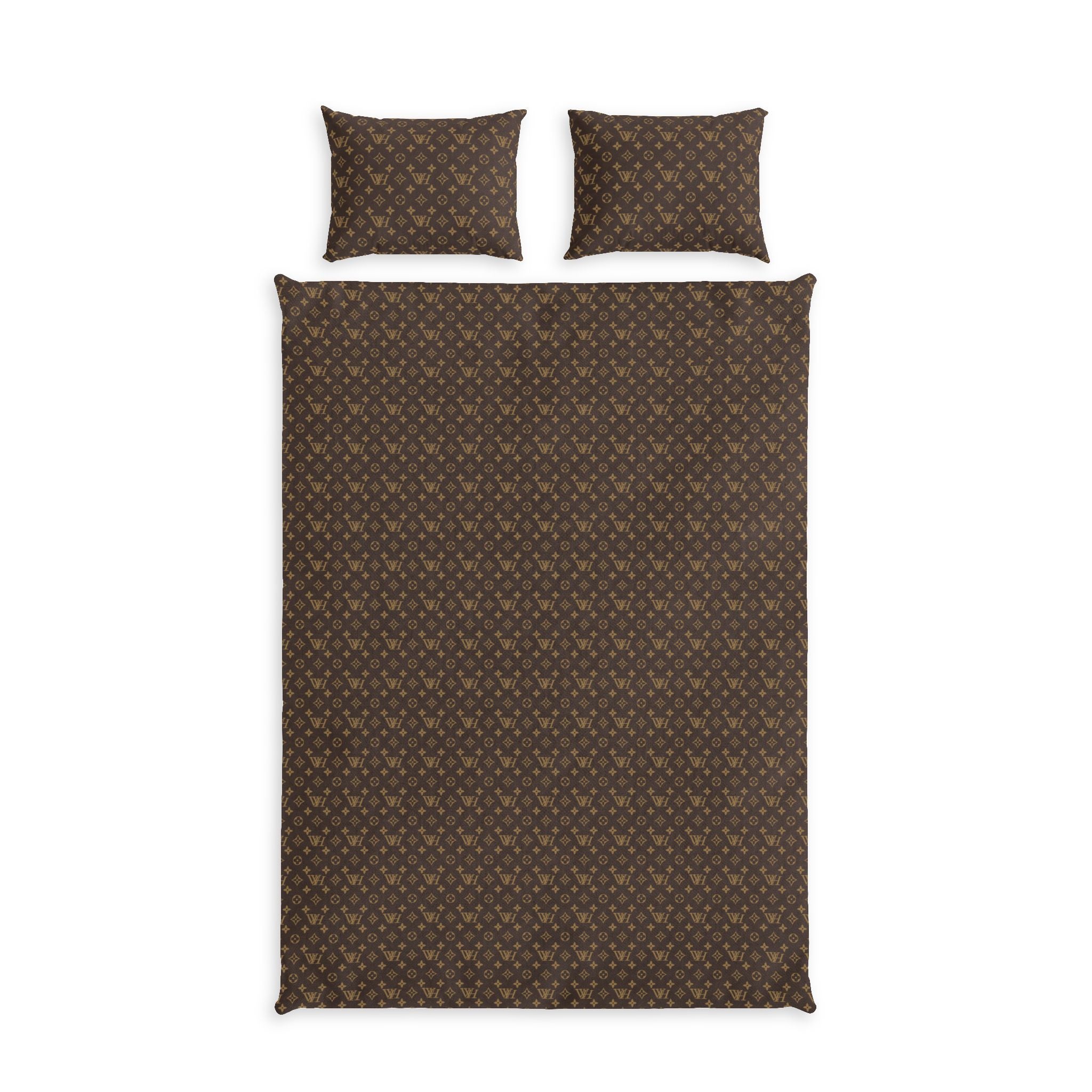 Luxury Brown Monogram Cotton Duvet Set — Designer-Style Patterned Bedding