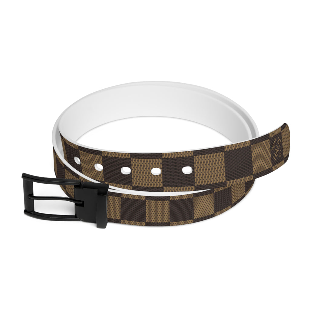 Checkered Brown Fashion Belt — Classic Plaid Casual Waist Accessory