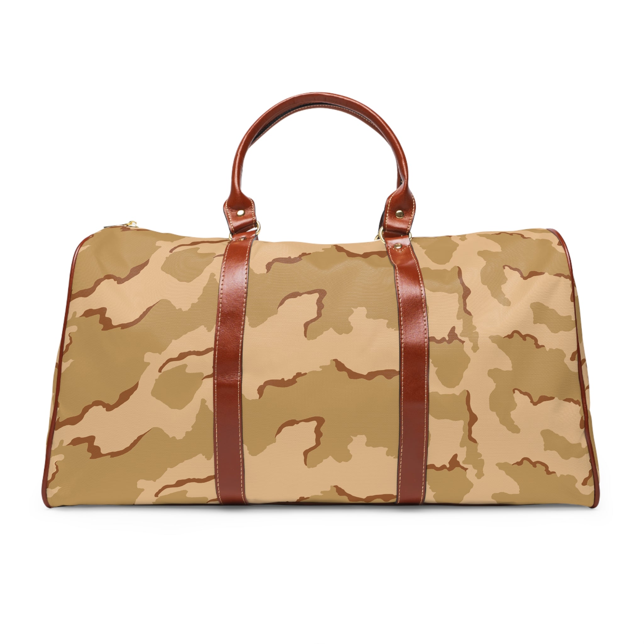 Camo Waterproof Travel Bag – Durable Desert Camouflage Duffle with Leather Handles