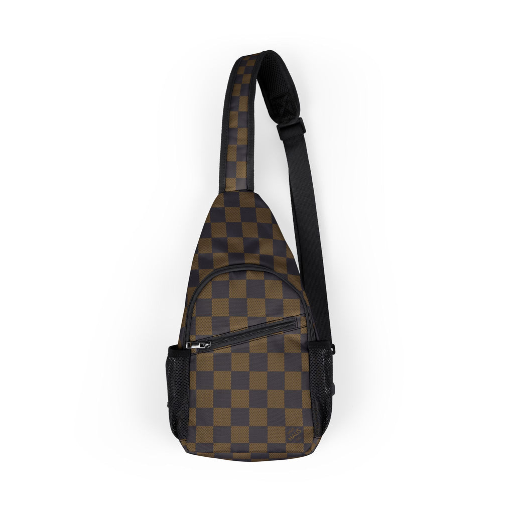 Checkered Brown Chest Bag — Vintage Checkerboard Sling Pack