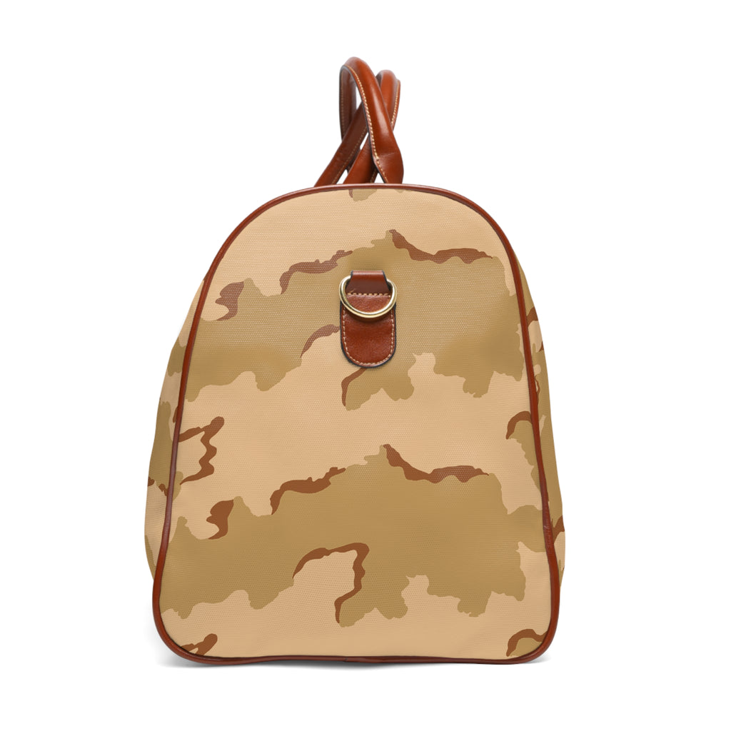 Camo Waterproof Travel Bag – Durable Desert Camouflage Duffle with Leather Handles