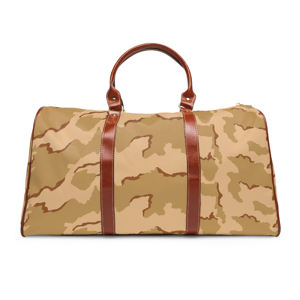 Camo Waterproof Travel Bag – Durable Desert Camouflage Duffle with Leather Handles