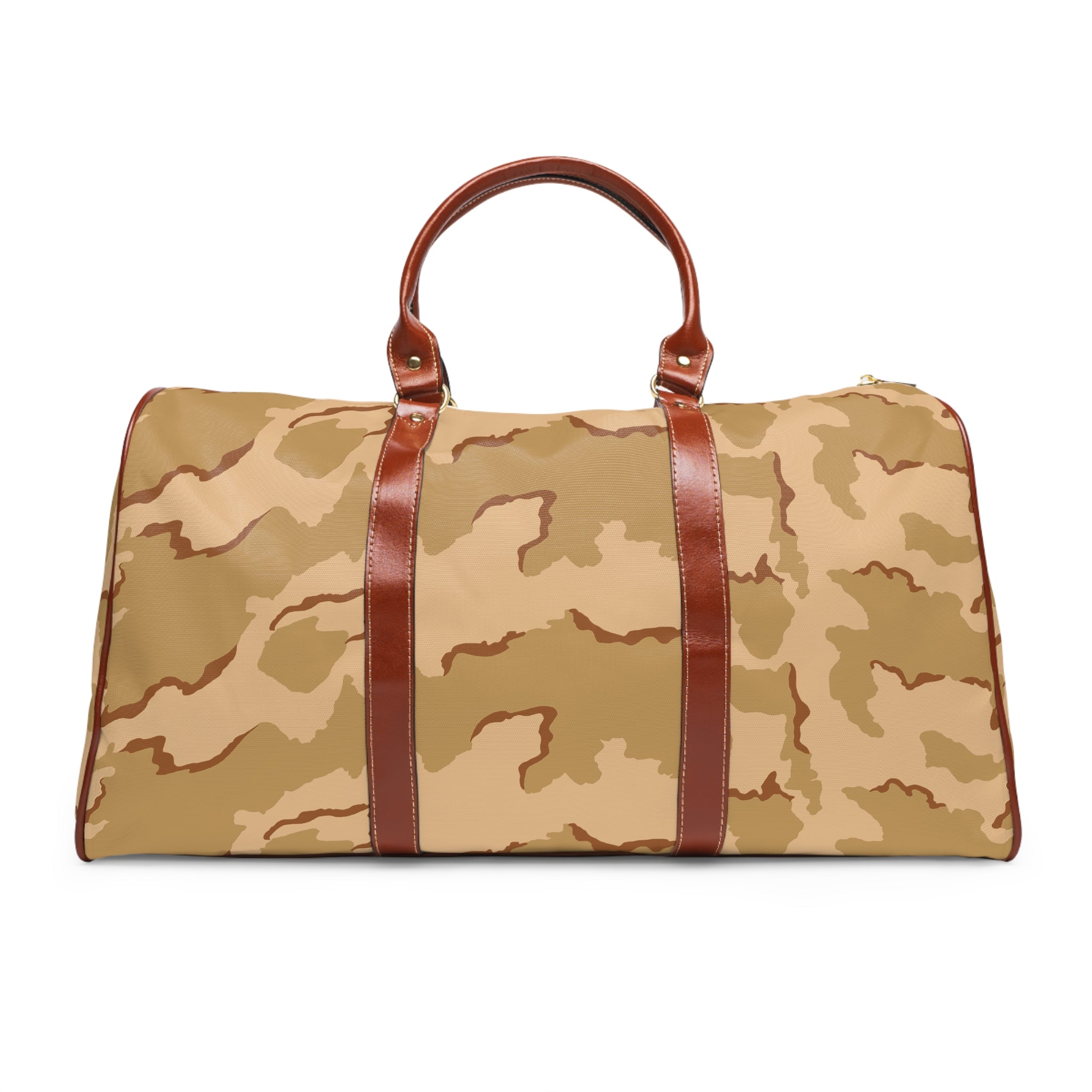 Camo Waterproof Travel Bag – Durable Desert Camouflage Duffle with Leather Handles