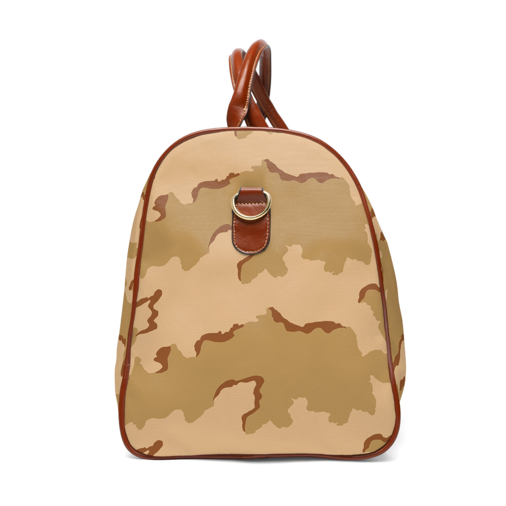 Camo Waterproof Travel Bag – Durable Desert Camouflage Duffle with Leather Handles