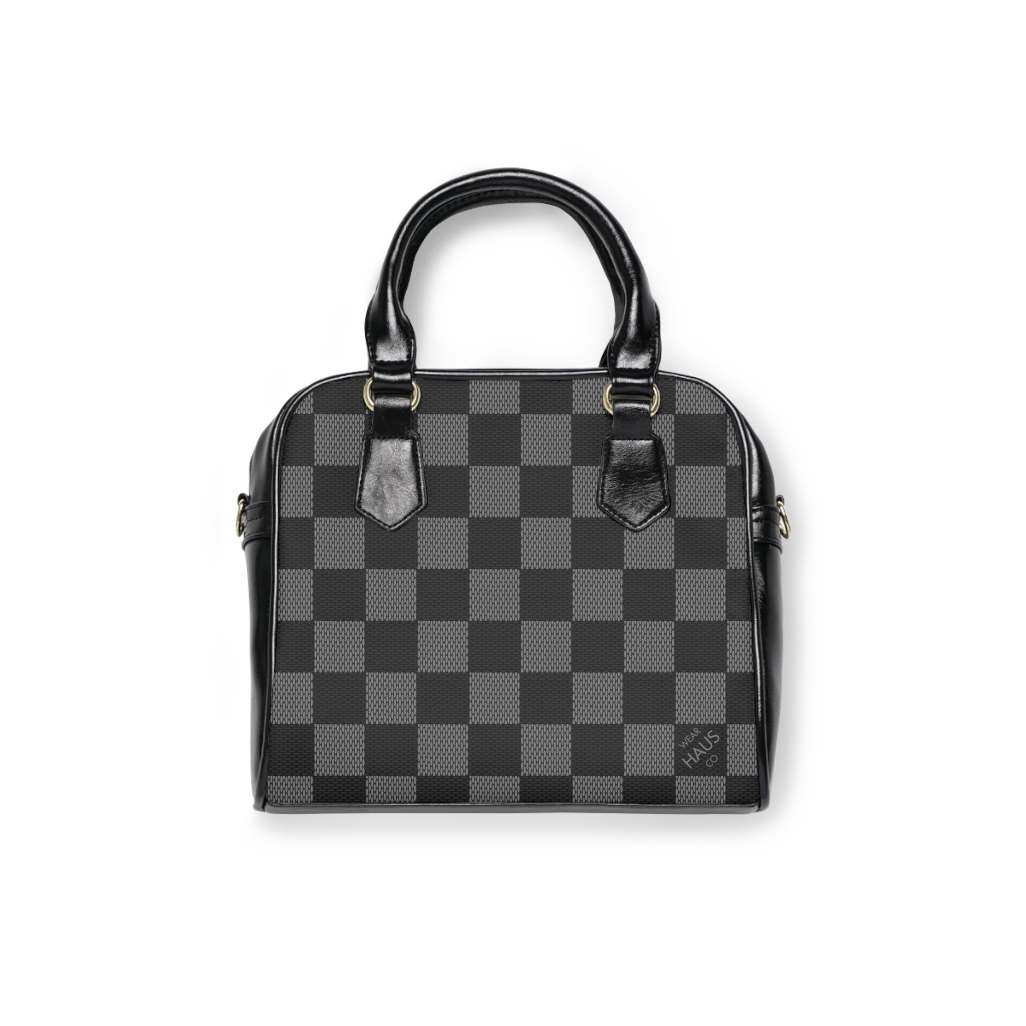 Checkerboard Shoulder Handbag — Black Gray Plaid Tote