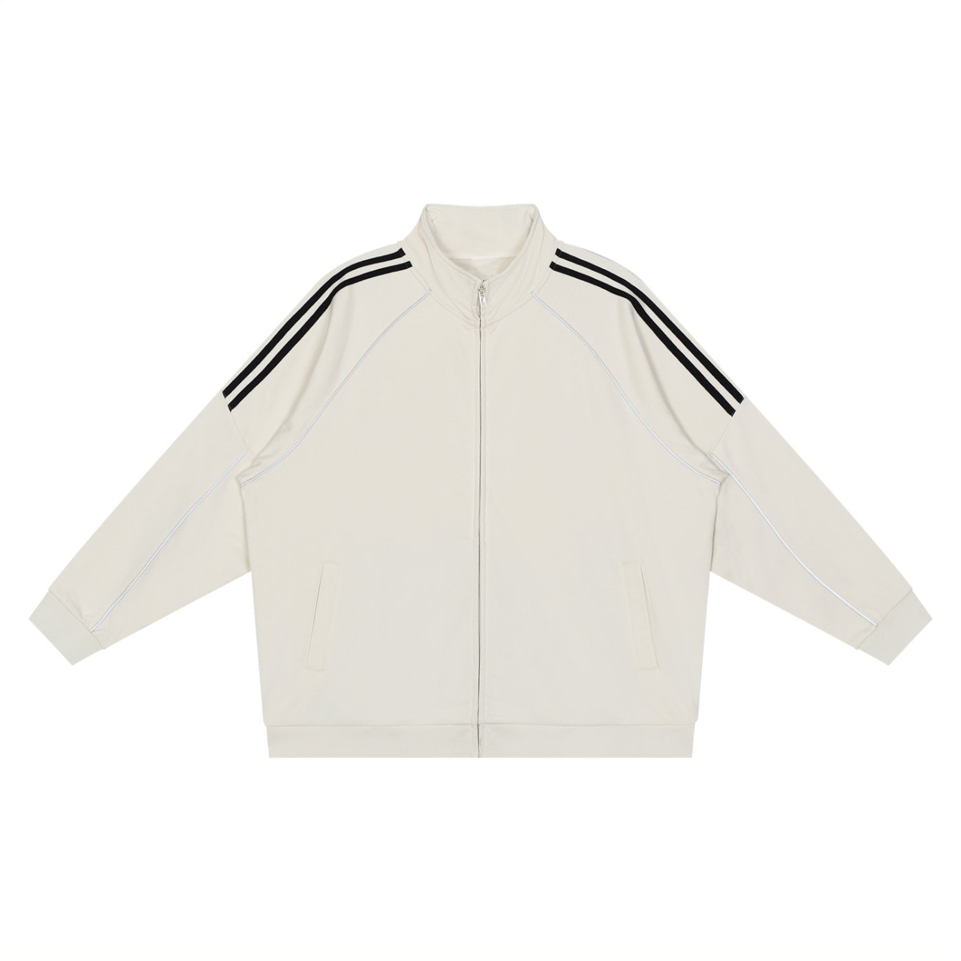 Reflective,Striped,Raglan,Full Zip,Jacket