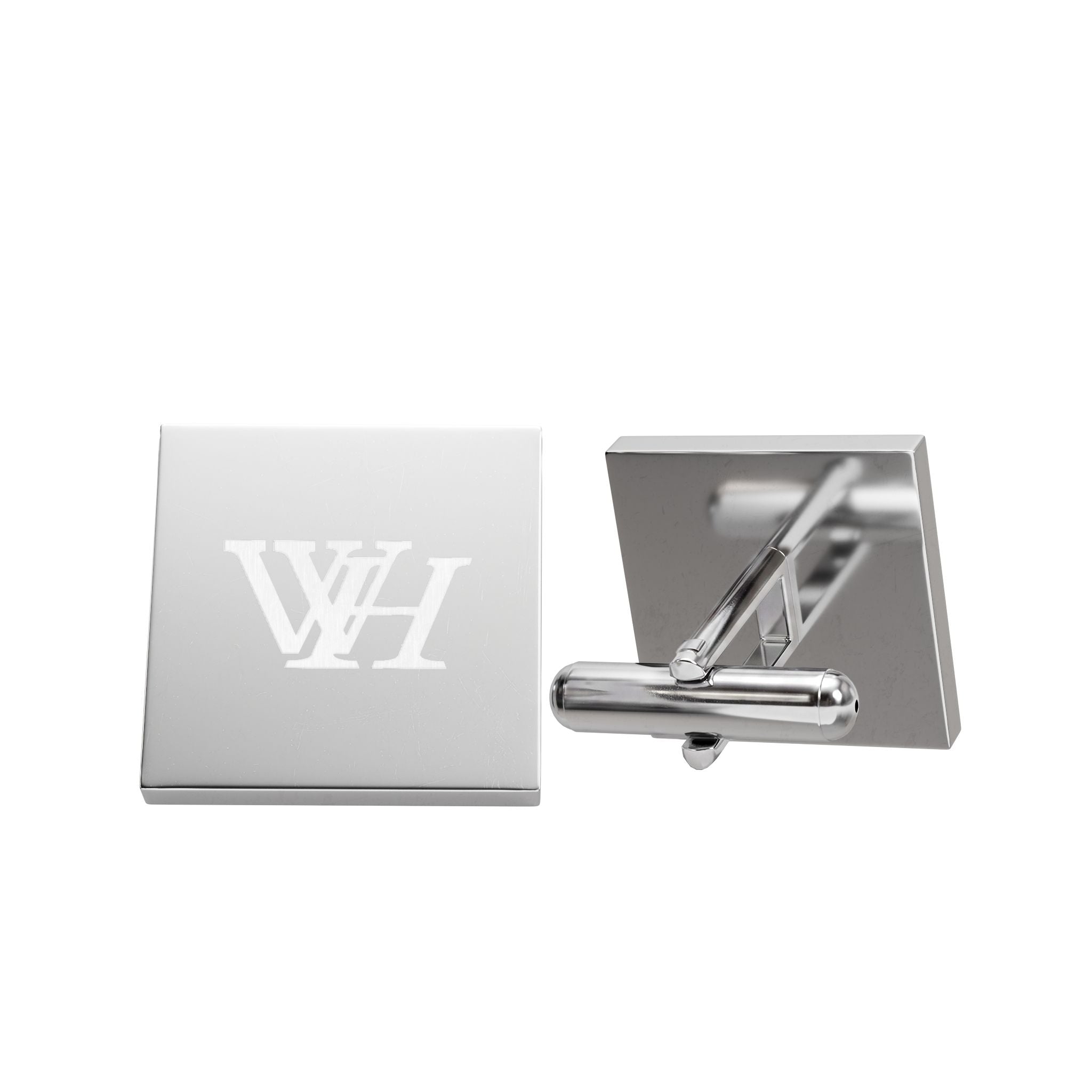 Gold Square Monogram Cufflinks — Elegant Initial WH Dress Accessories