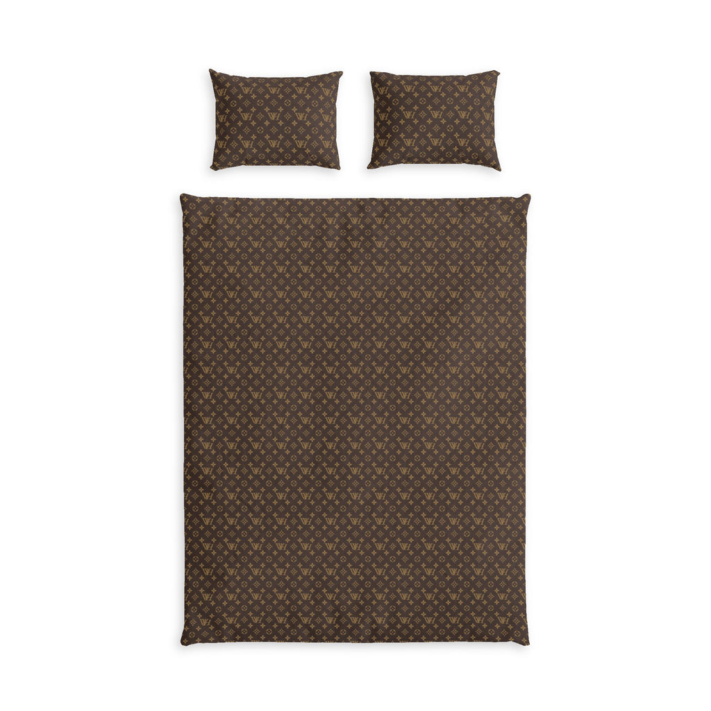 Luxury Brown Monogram Cotton Duvet Set — Designer-Style Patterned Bedding