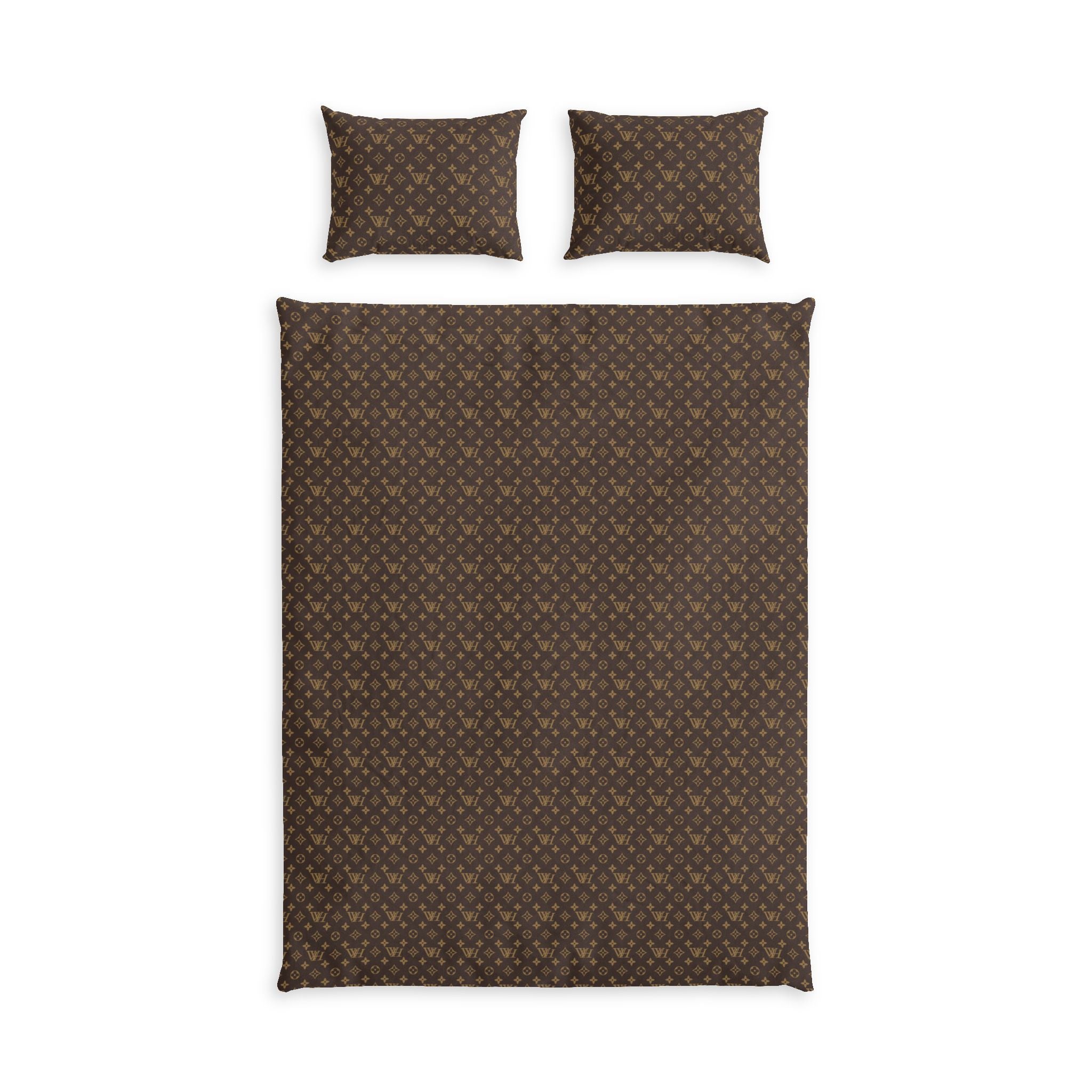 Luxury Brown Monogram Cotton Duvet Set — Designer-Style Patterned Bedding