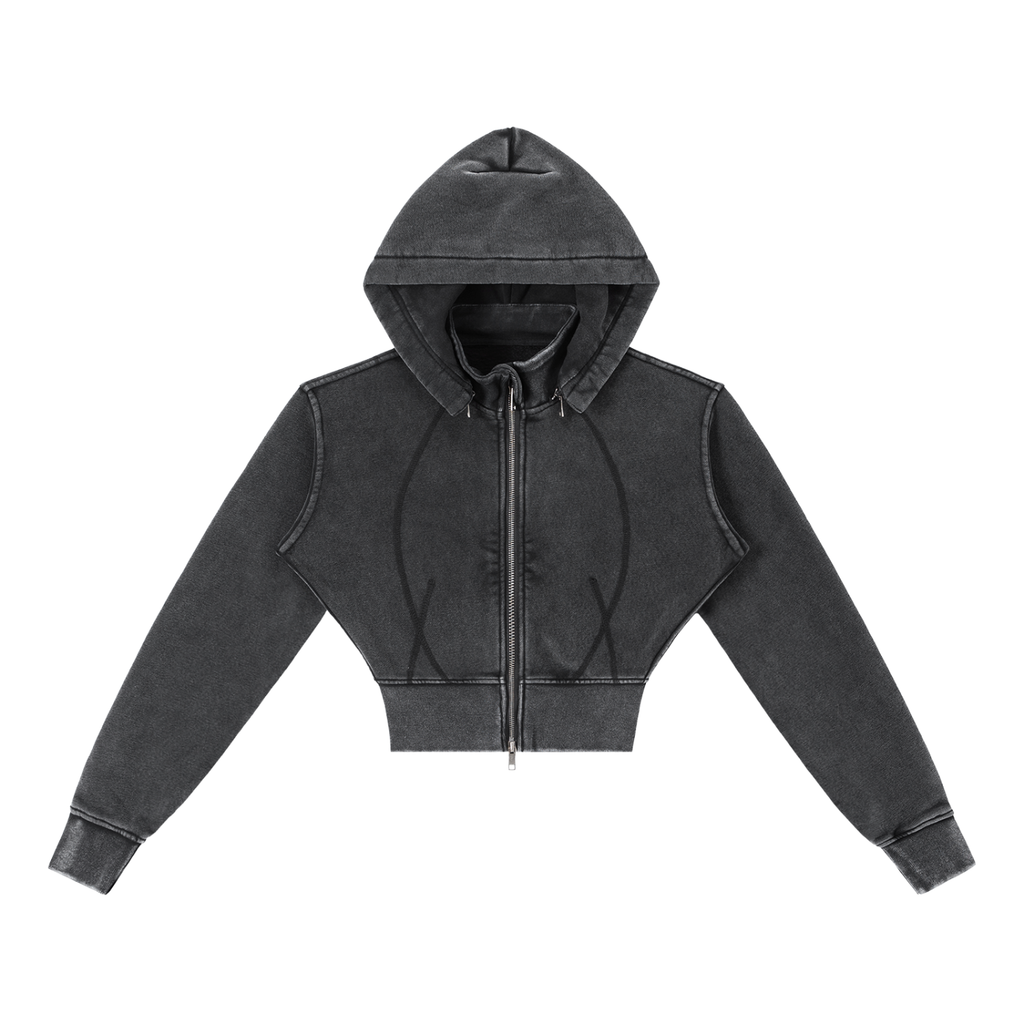 Vintage Washed,Cropped,Fleece,Hoodie
