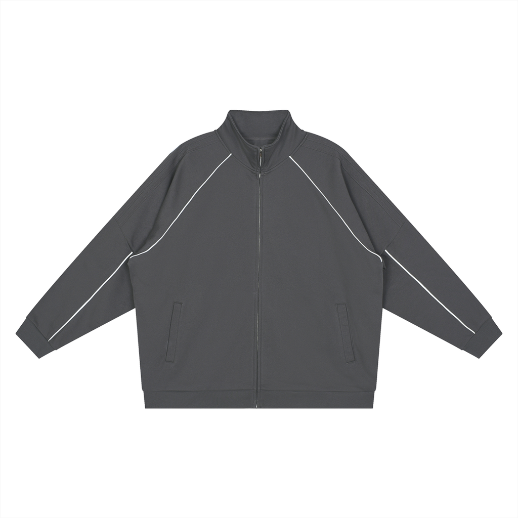 Reflective,Striped,Raglan,Full Zip,Jacket