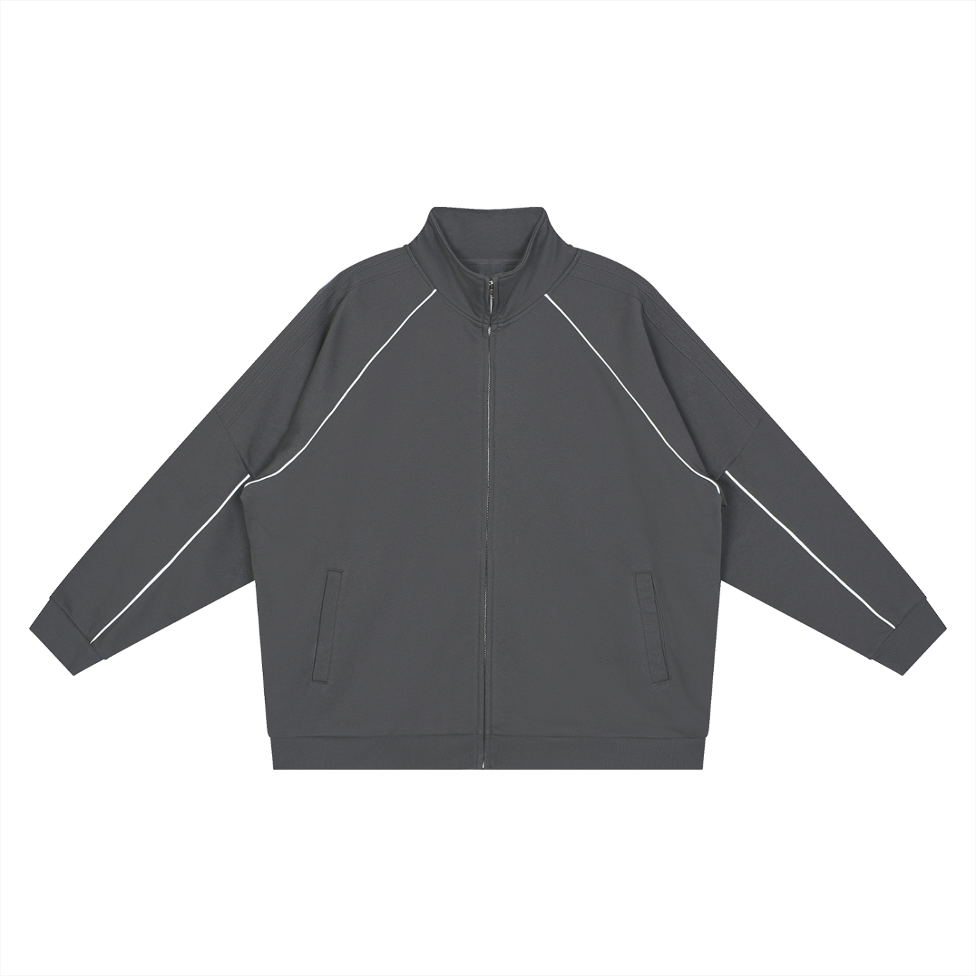 Reflective,Striped,Raglan,Full Zip,Jacket