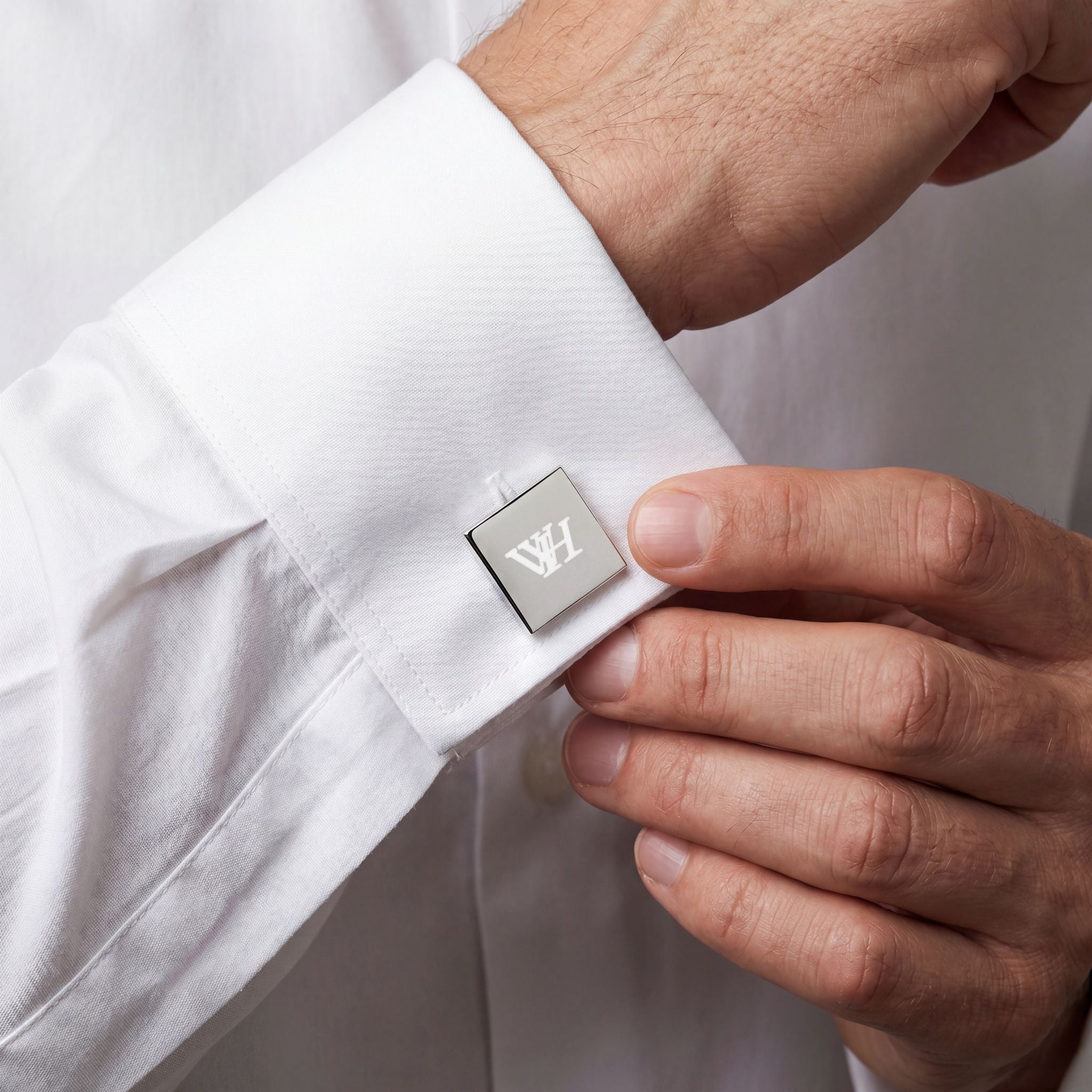 Gold Square Monogram Cufflinks — Elegant Initial WH Dress Accessories