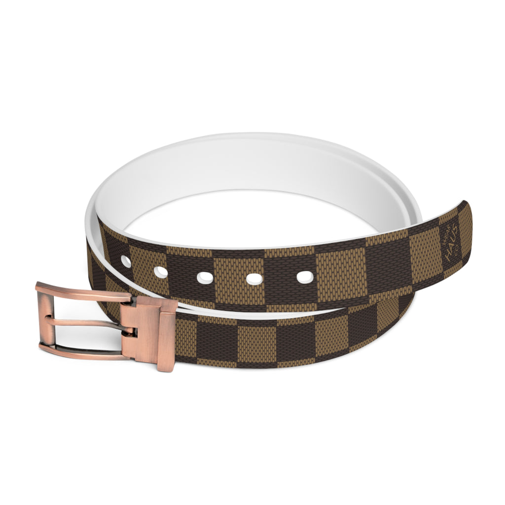 Checkered Brown Fashion Belt — Classic Plaid Casual Waist Accessory