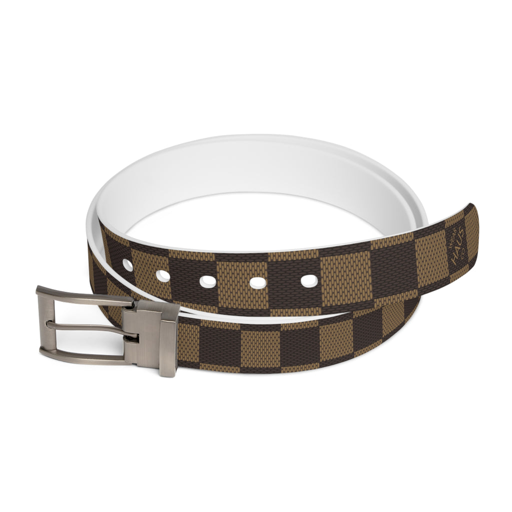 Checkered Brown Fashion Belt — Classic Plaid Casual Waist Accessory