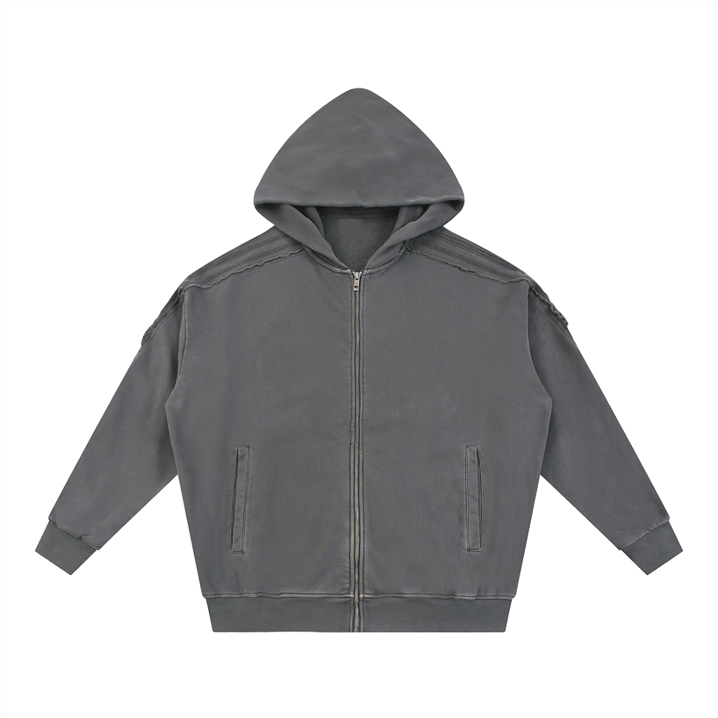 Snow Washed,Tape,Raw Edge,Full Zip,Hoodie