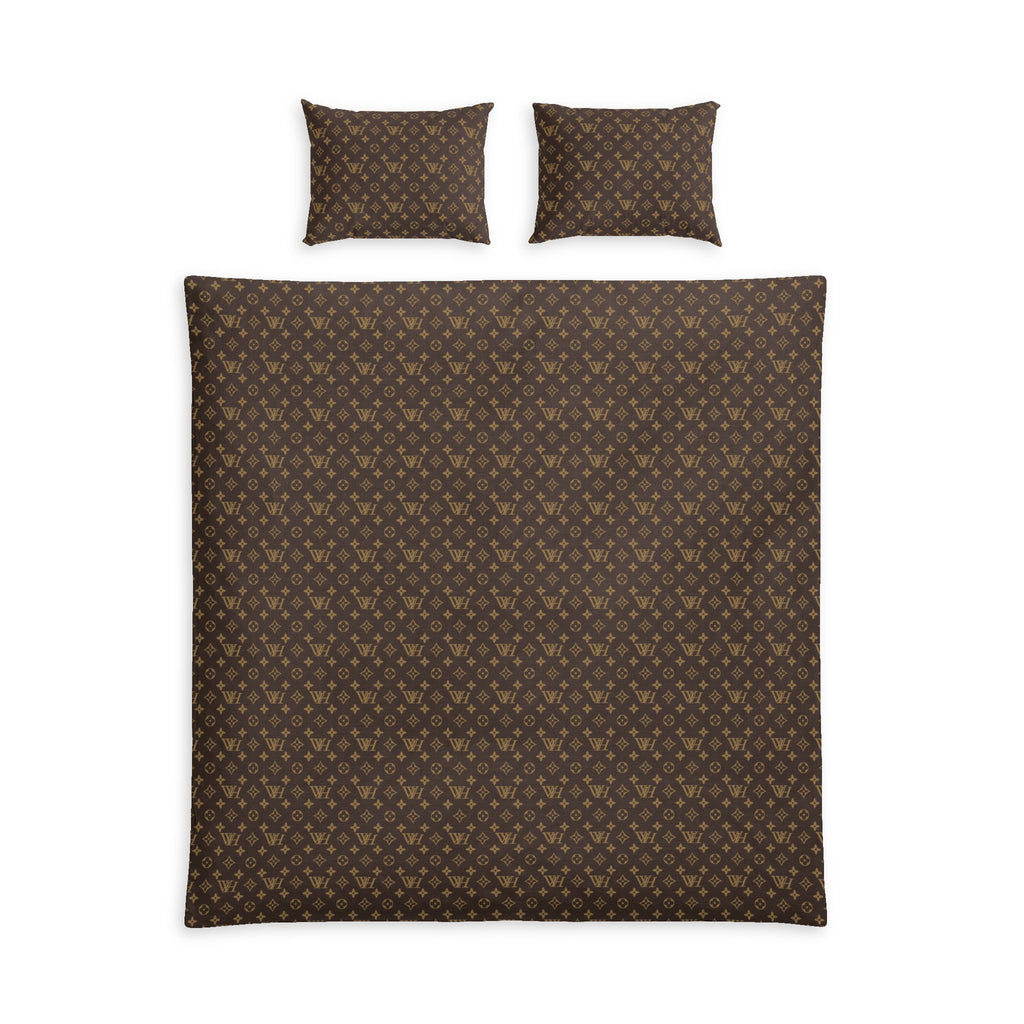 Luxury Brown Monogram Cotton Duvet Set — Designer-Style Patterned Bedding