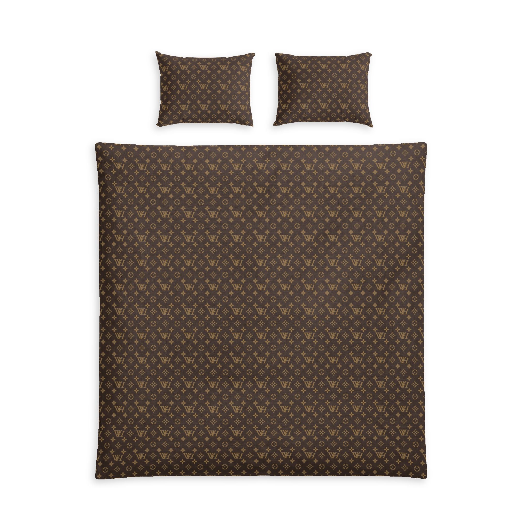 Luxury Brown Monogram Cotton Duvet Set — Designer-Style Patterned Bedding