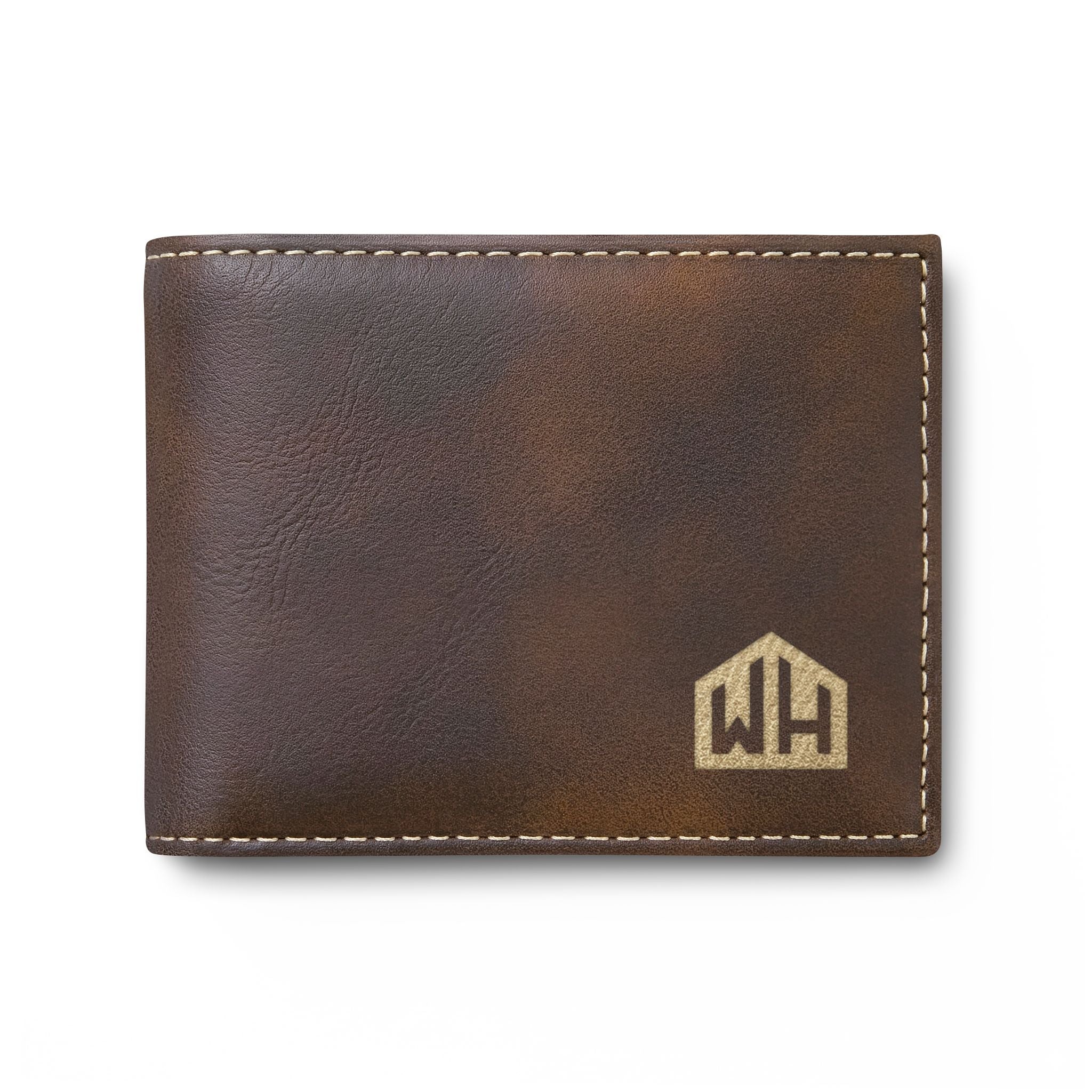Leather Bi-Fold Wallet with Flip — Minimal Monogram Design