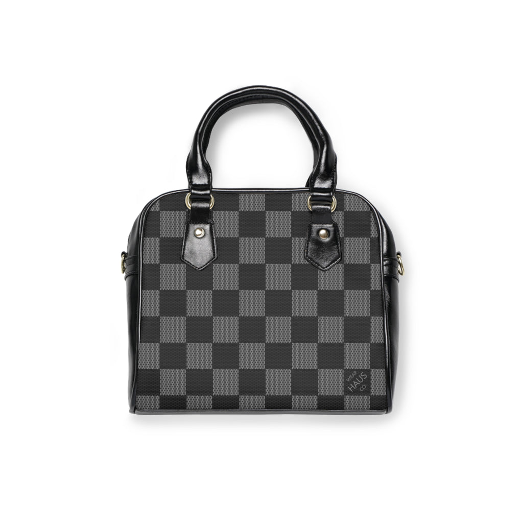 Checkerboard Shoulder Handbag — Black Gray Plaid Tote