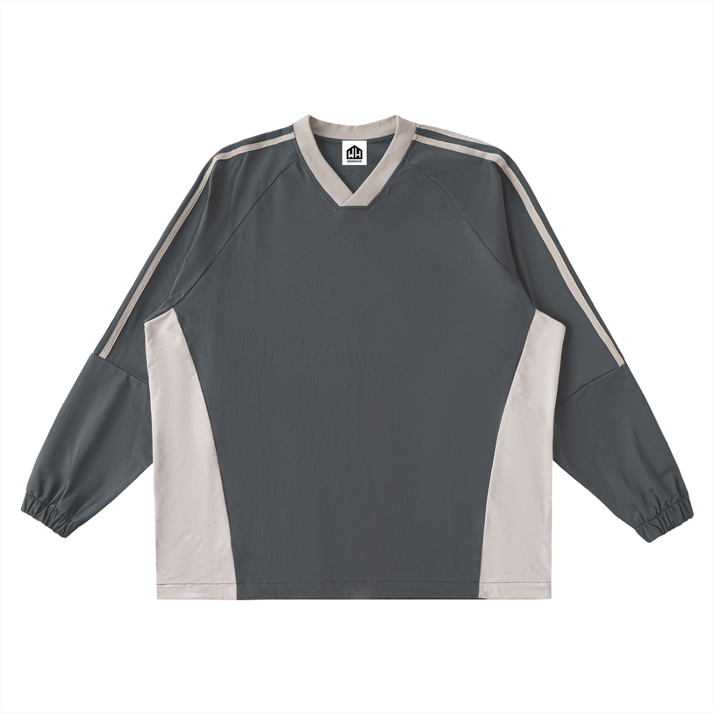 Color-Block V-Neck Long-Sleeve T-Shirt