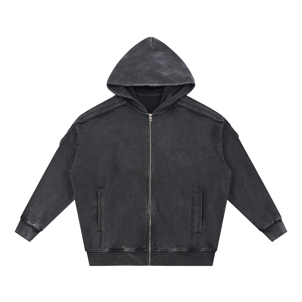 Snow Washed,Tape,Raw Edge,Full Zip,Hoodie