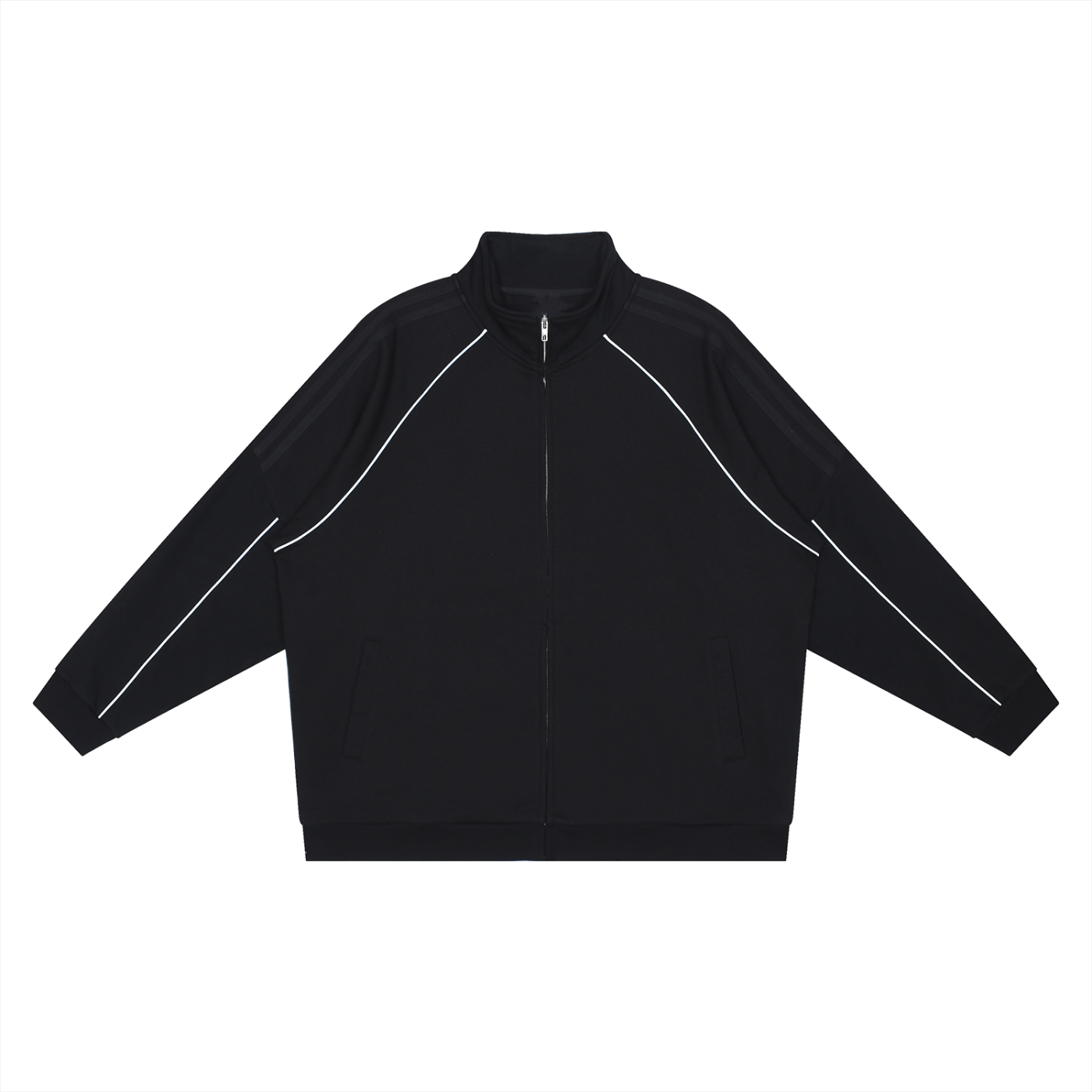 Reflective,Striped,Raglan,Full Zip,Jacket
