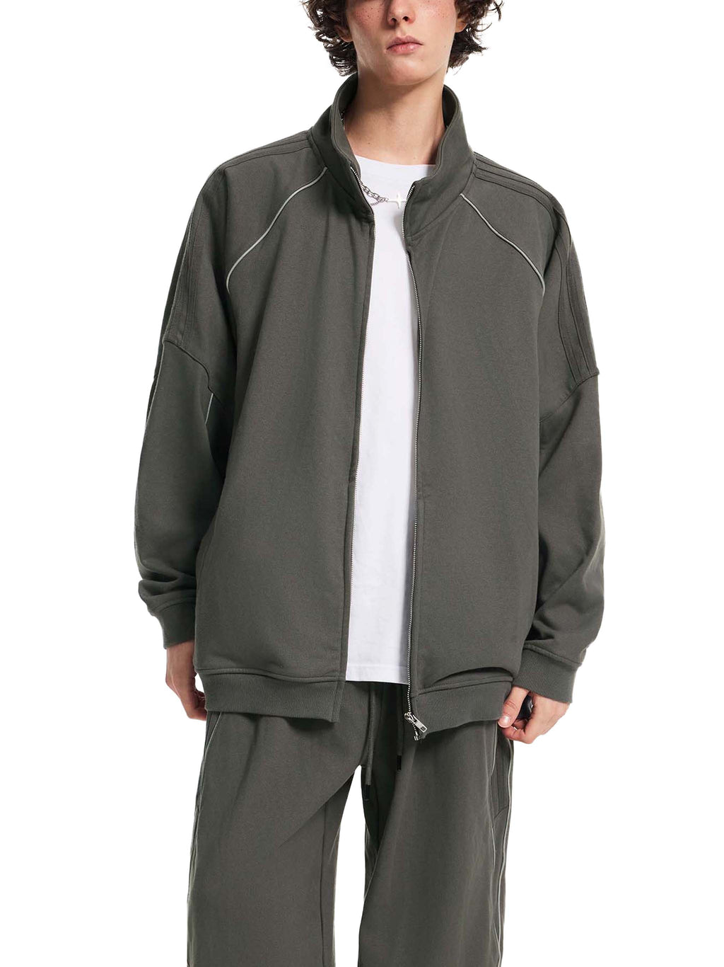 Reflective,Striped,Raglan,Full Zip,Jacket