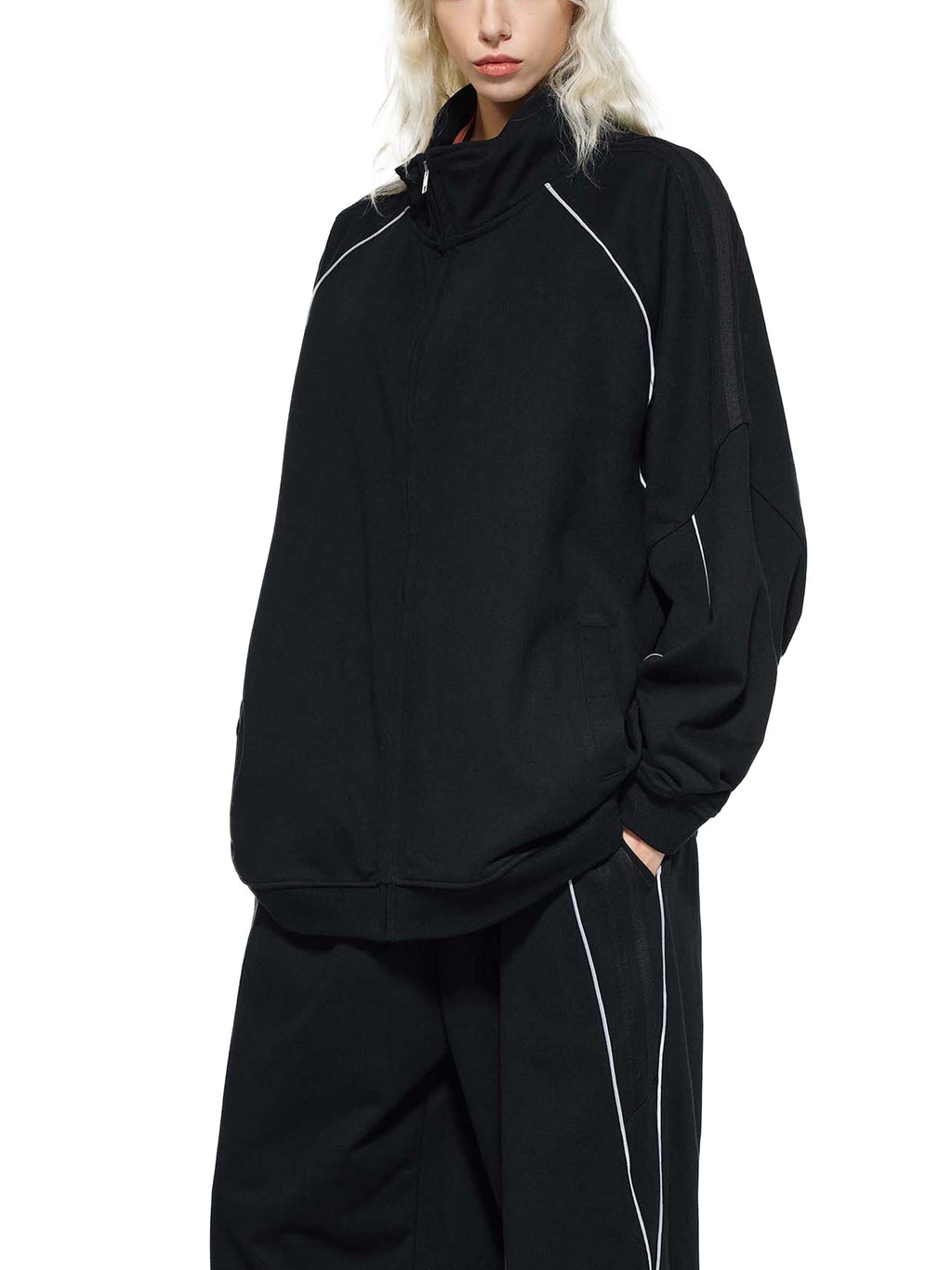 Reflective,Striped,Raglan,Full Zip,Jacket