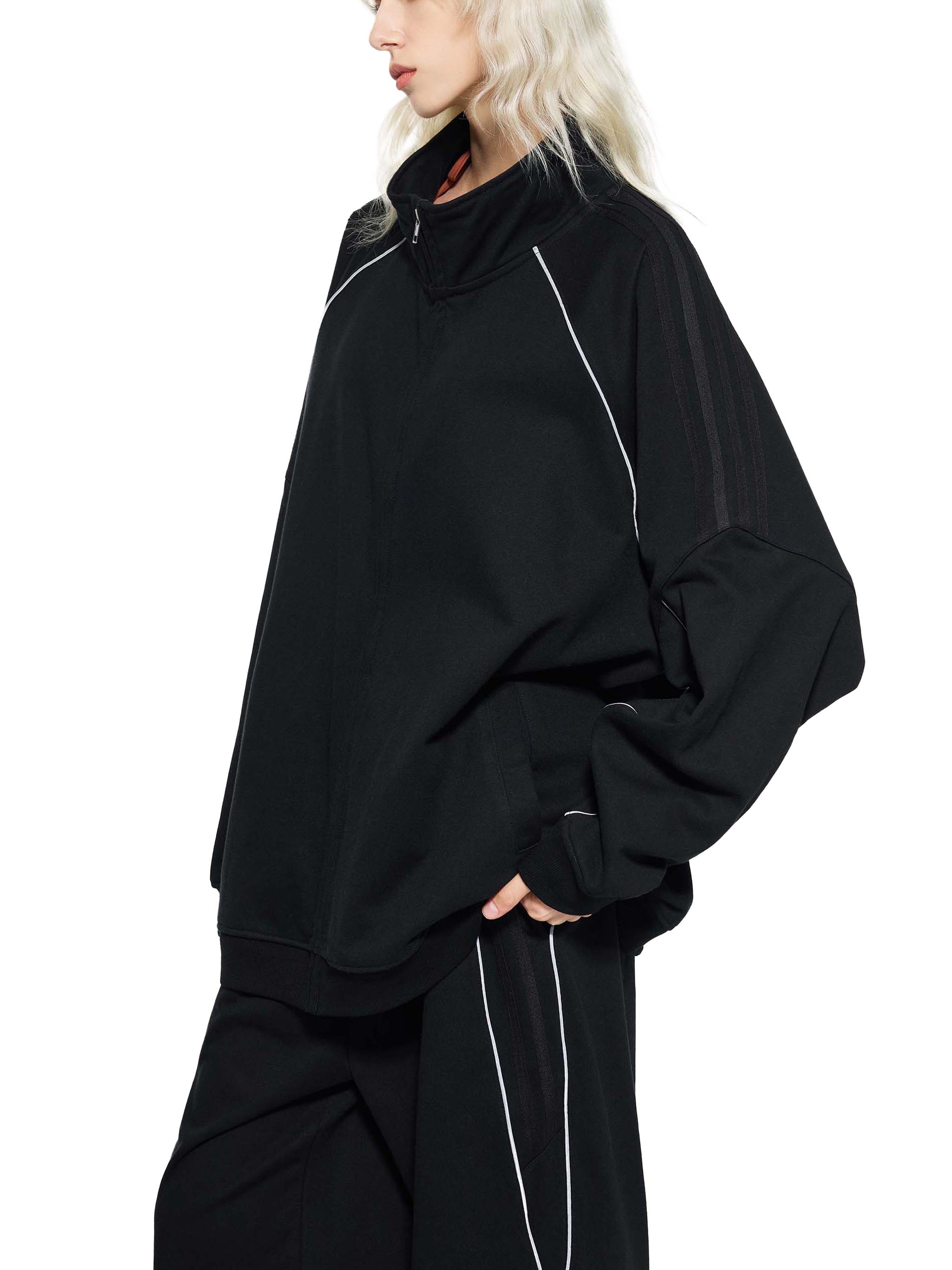 Reflective,Striped,Raglan,Full Zip,Jacket