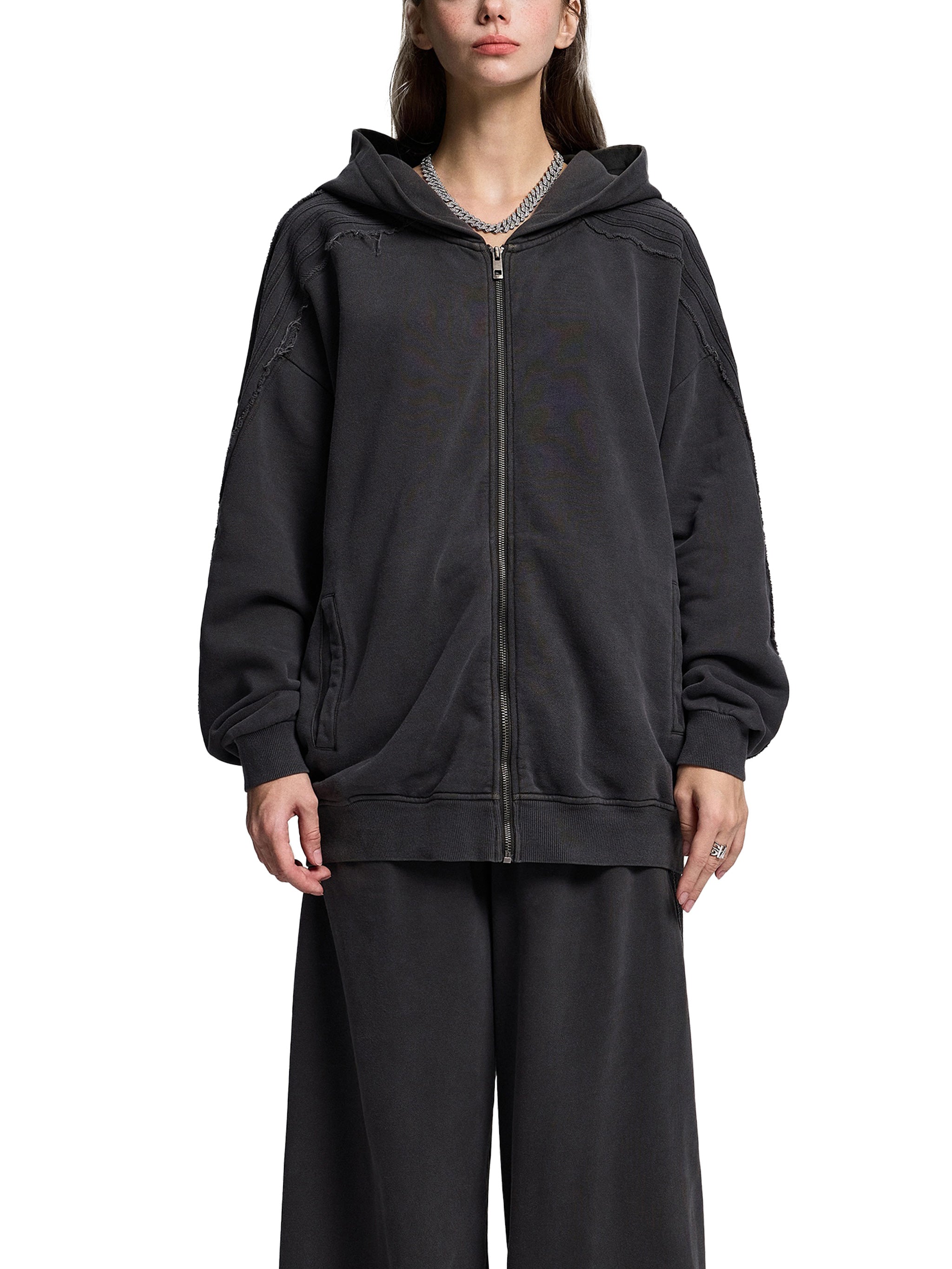 Snow Washed,Tape,Raw Edge,Full Zip,Hoodie