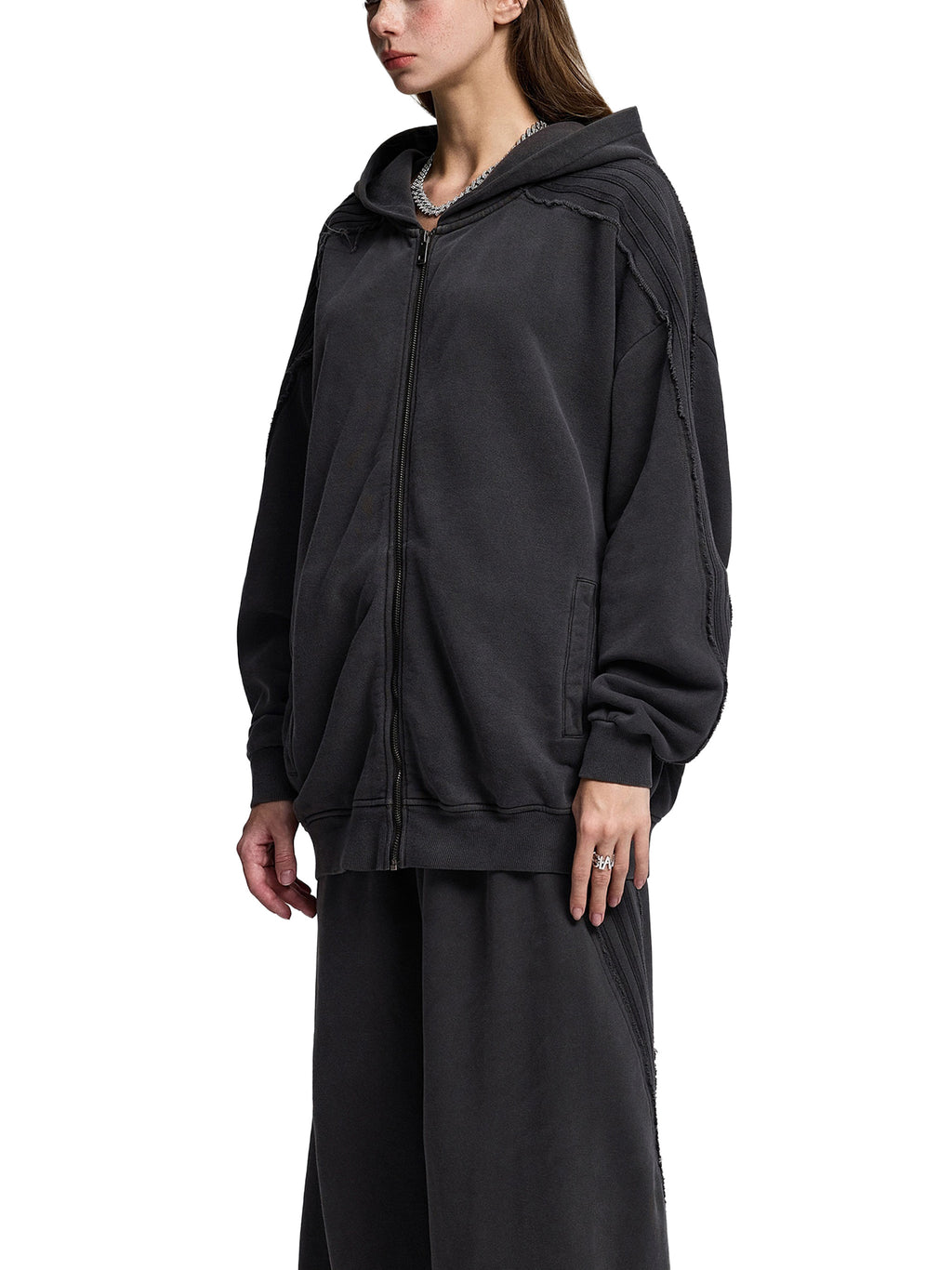 Snow Washed,Tape,Raw Edge,Full Zip,Hoodie