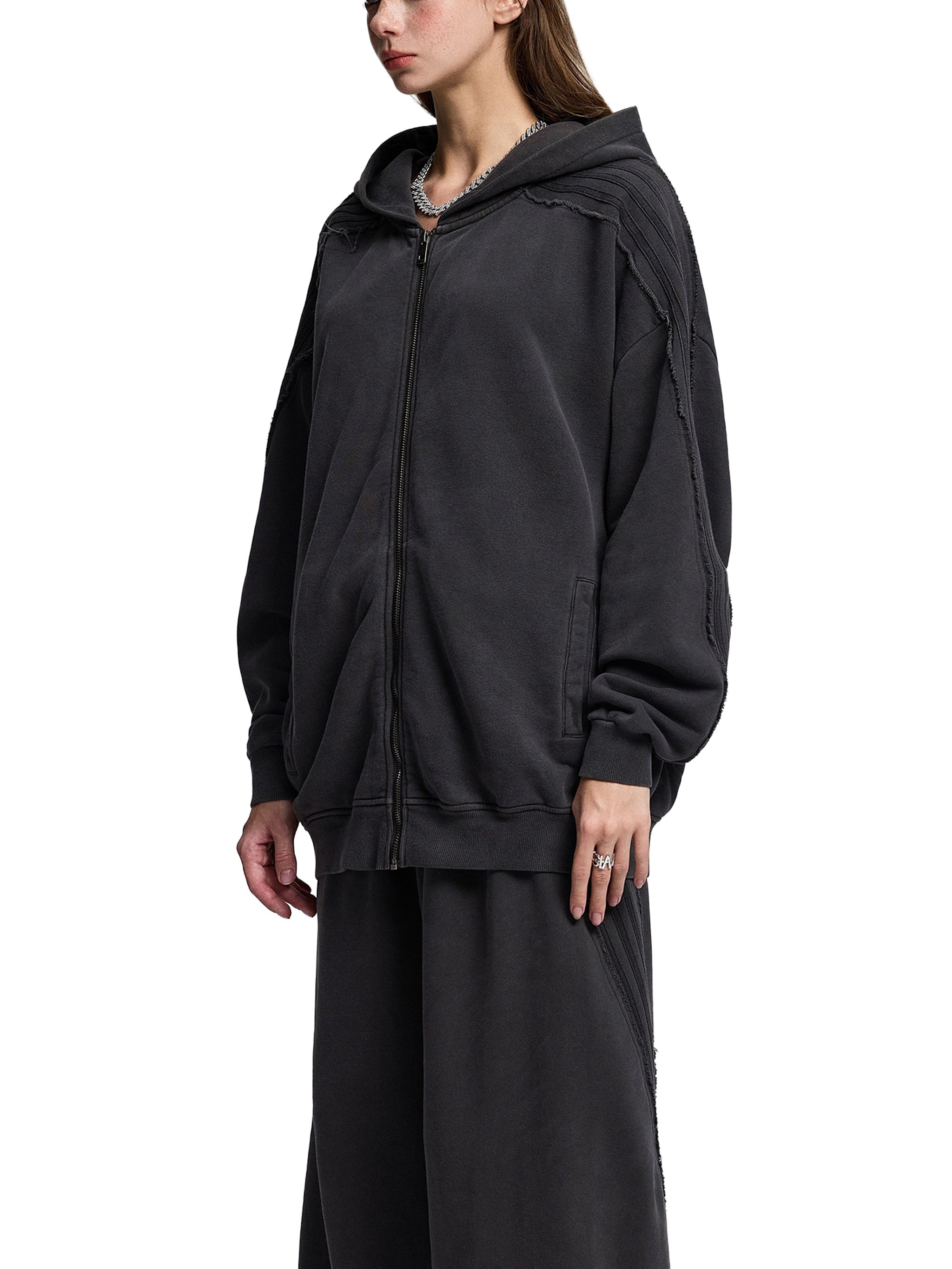 Snow Washed,Tape,Raw Edge,Full Zip,Hoodie
