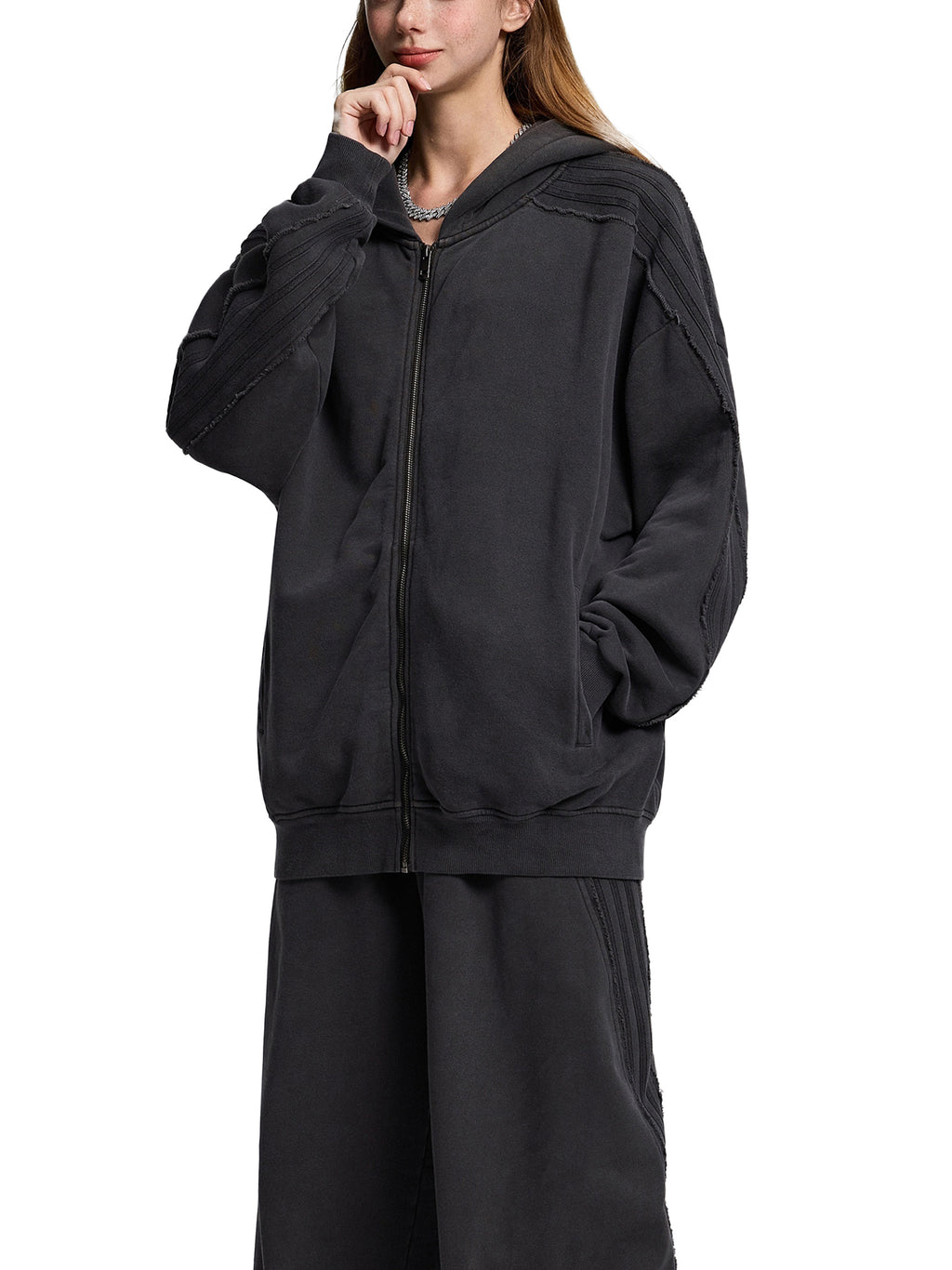 Snow Washed,Tape,Raw Edge,Full Zip,Hoodie