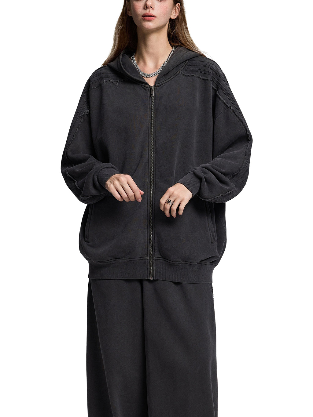 Snow Washed,Tape,Raw Edge,Full Zip,Hoodie
