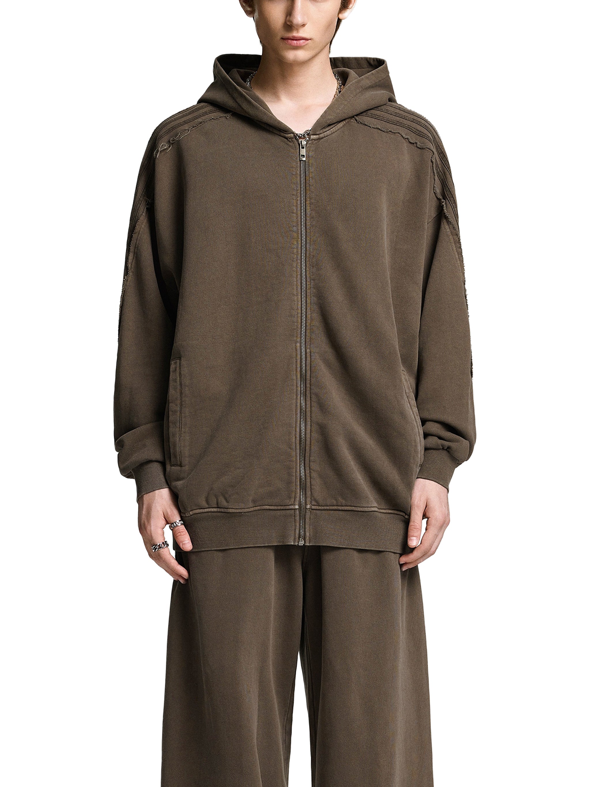 Snow Washed,Tape,Raw Edge,Full Zip,Hoodie