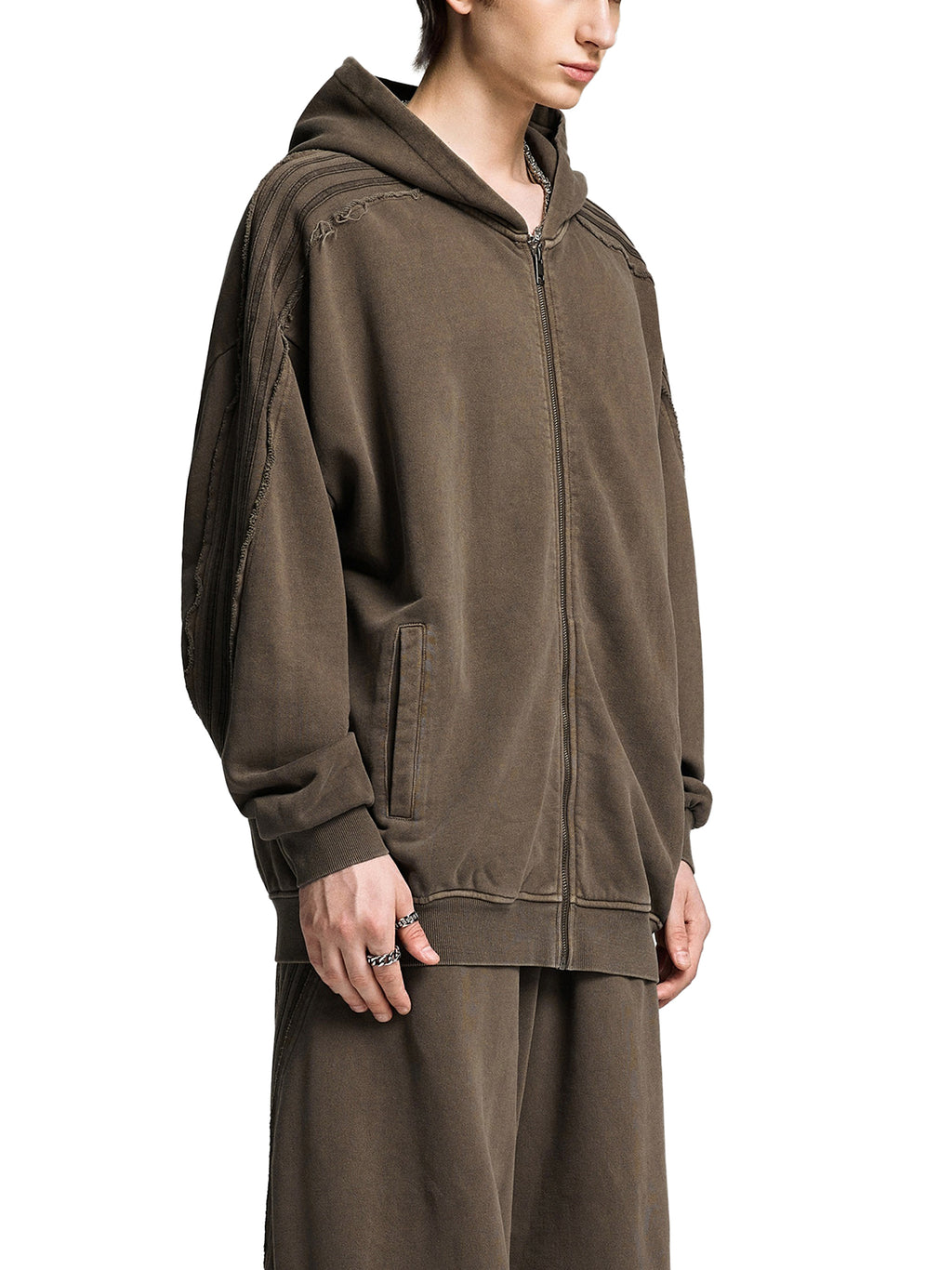 Snow Washed,Tape,Raw Edge,Full Zip,Hoodie