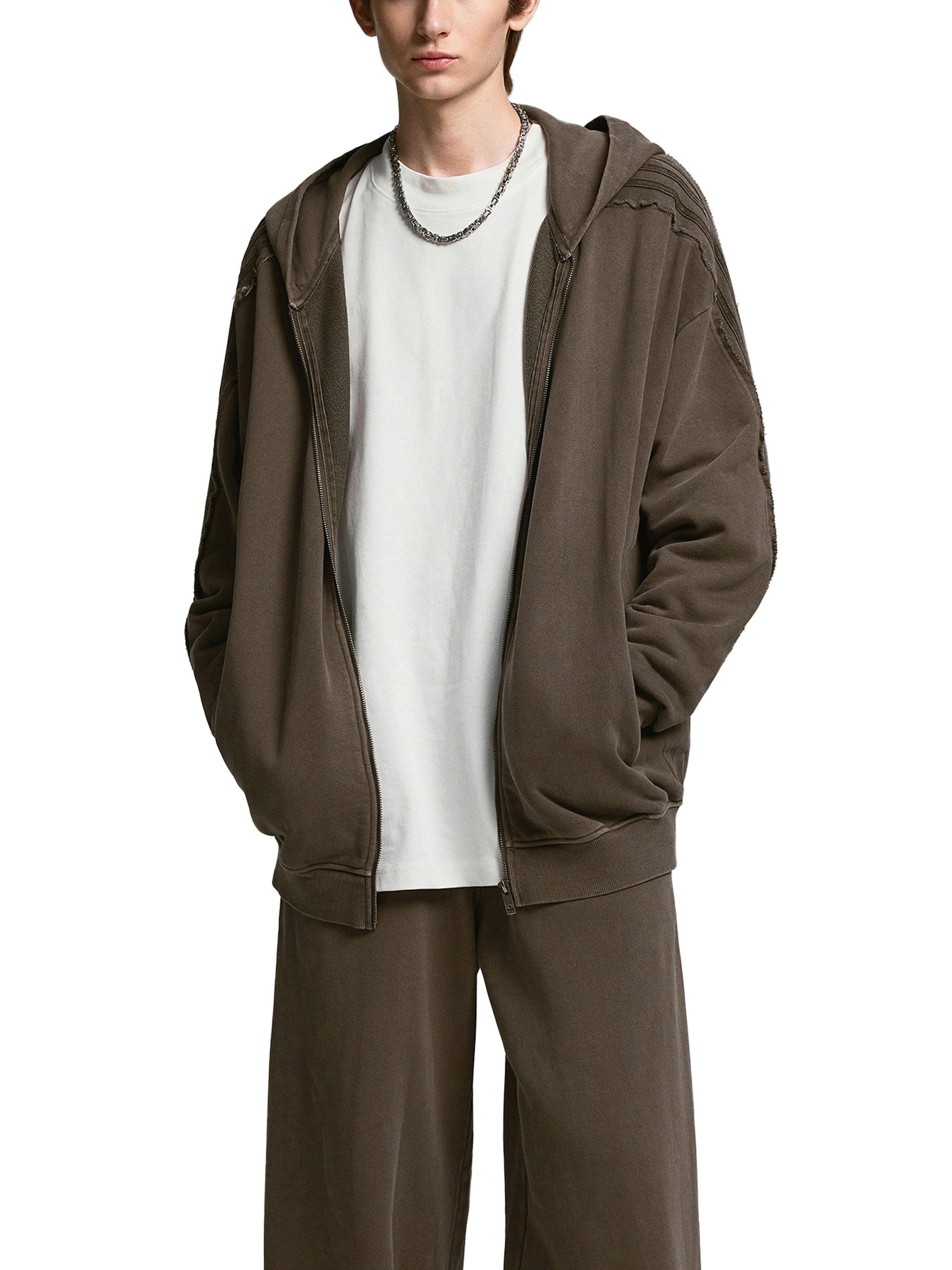 Snow Washed,Tape,Raw Edge,Full Zip,Hoodie