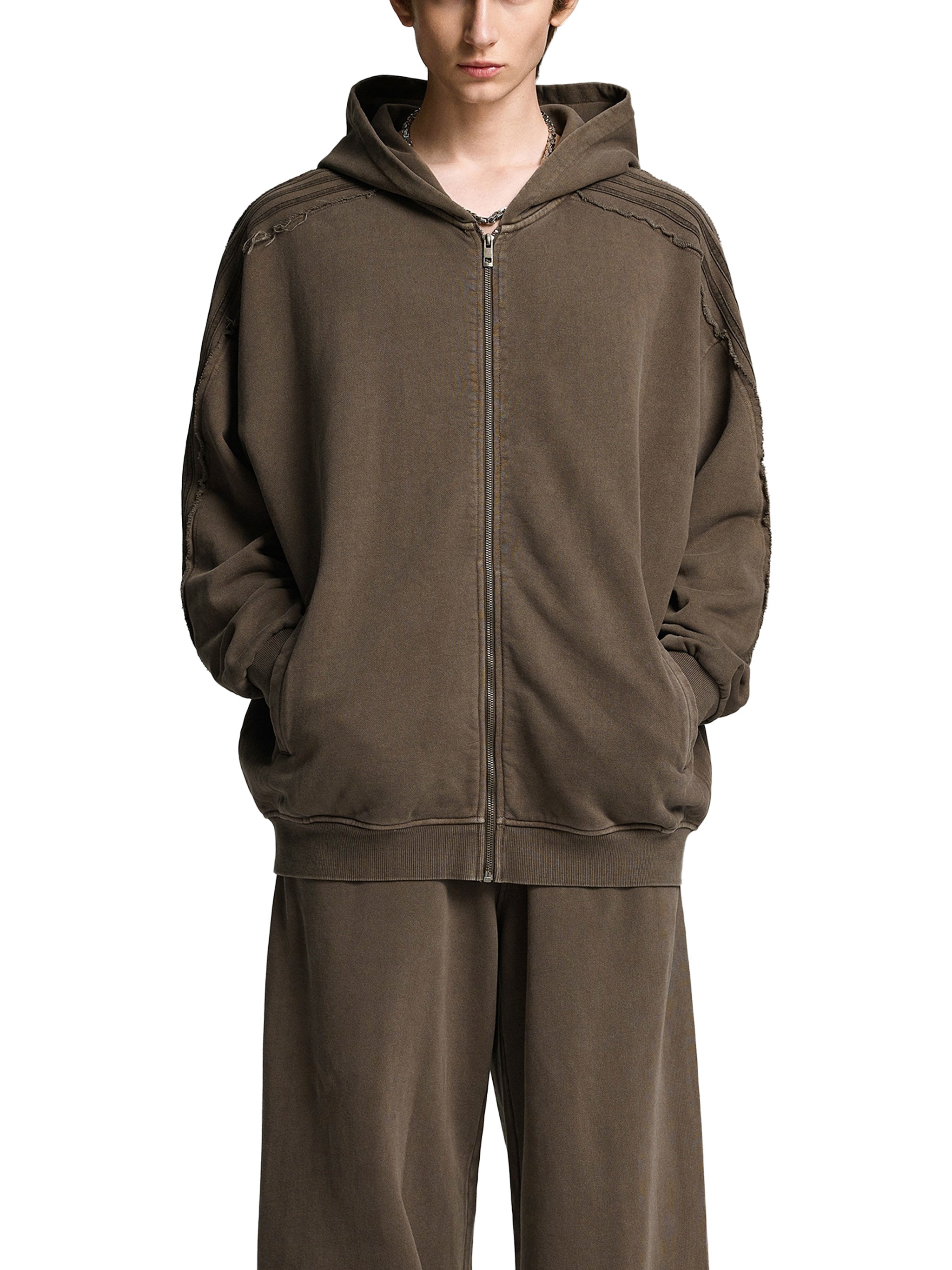 Snow Washed,Tape,Raw Edge,Full Zip,Hoodie