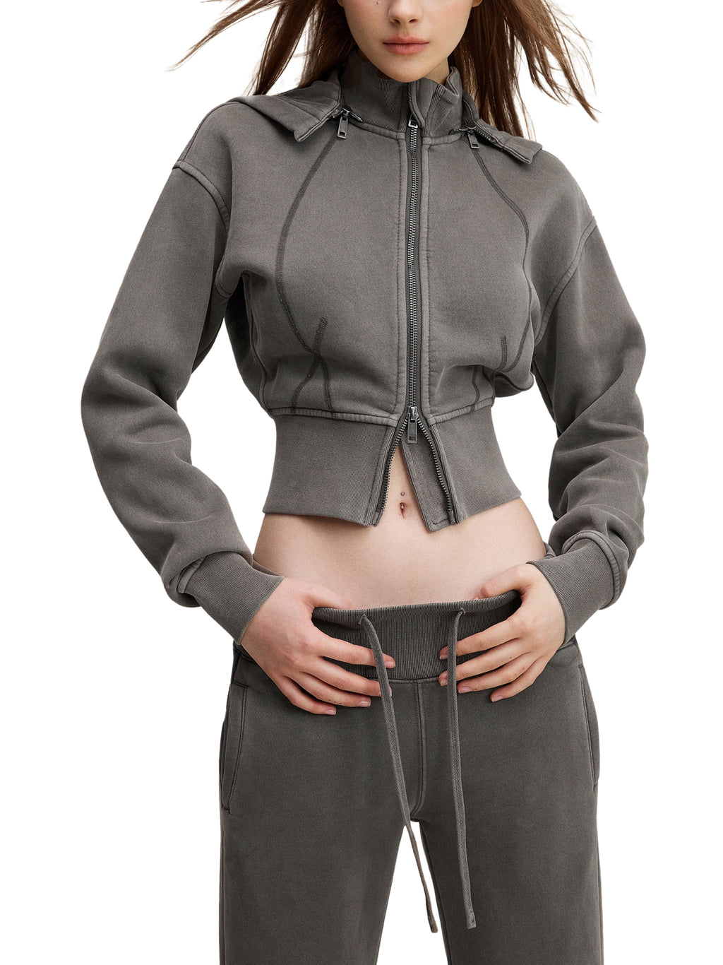 Vintage Washed,Cropped,Fleece,Hoodie