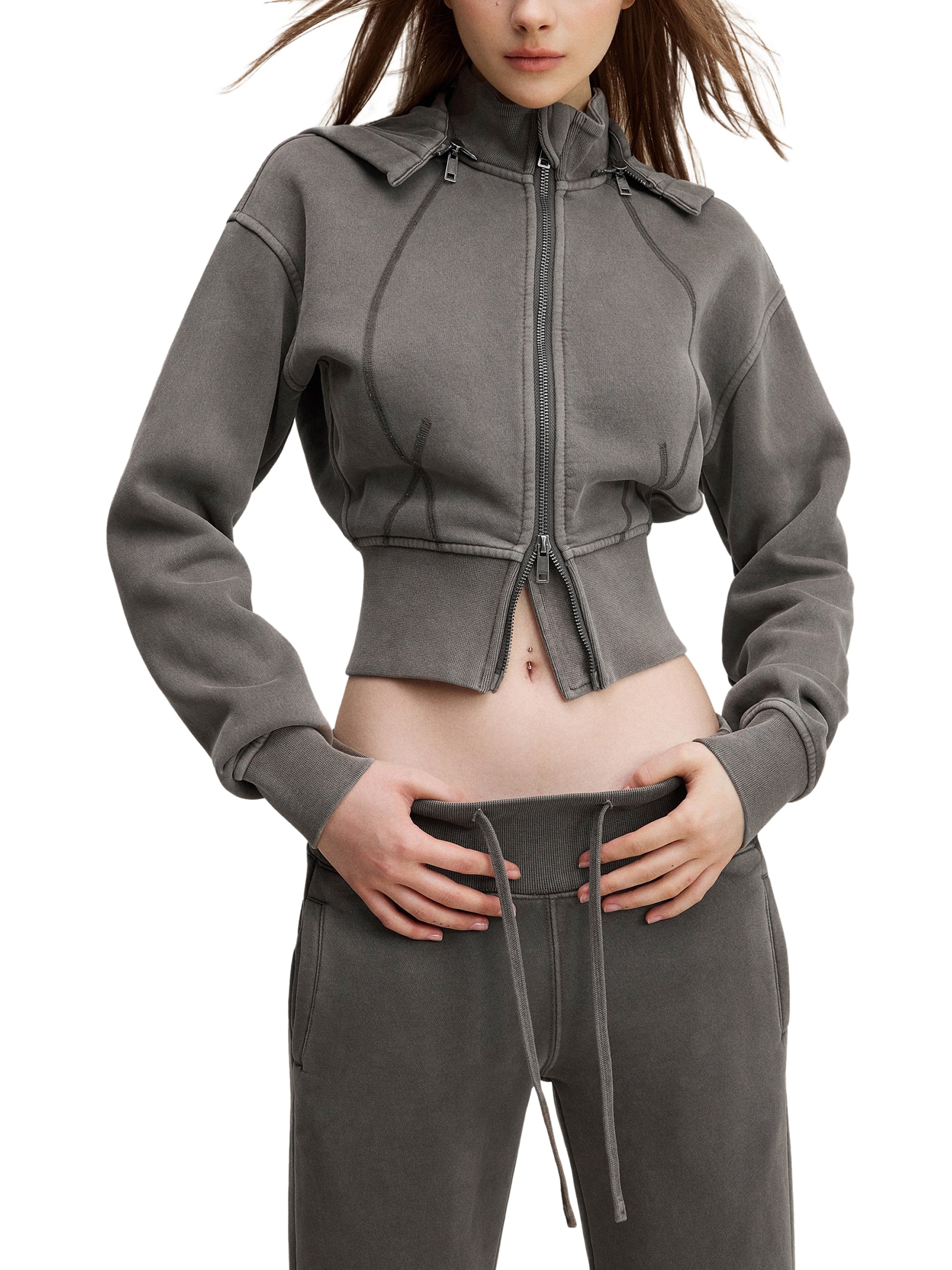 Vintage Washed,Cropped,Fleece,Hoodie