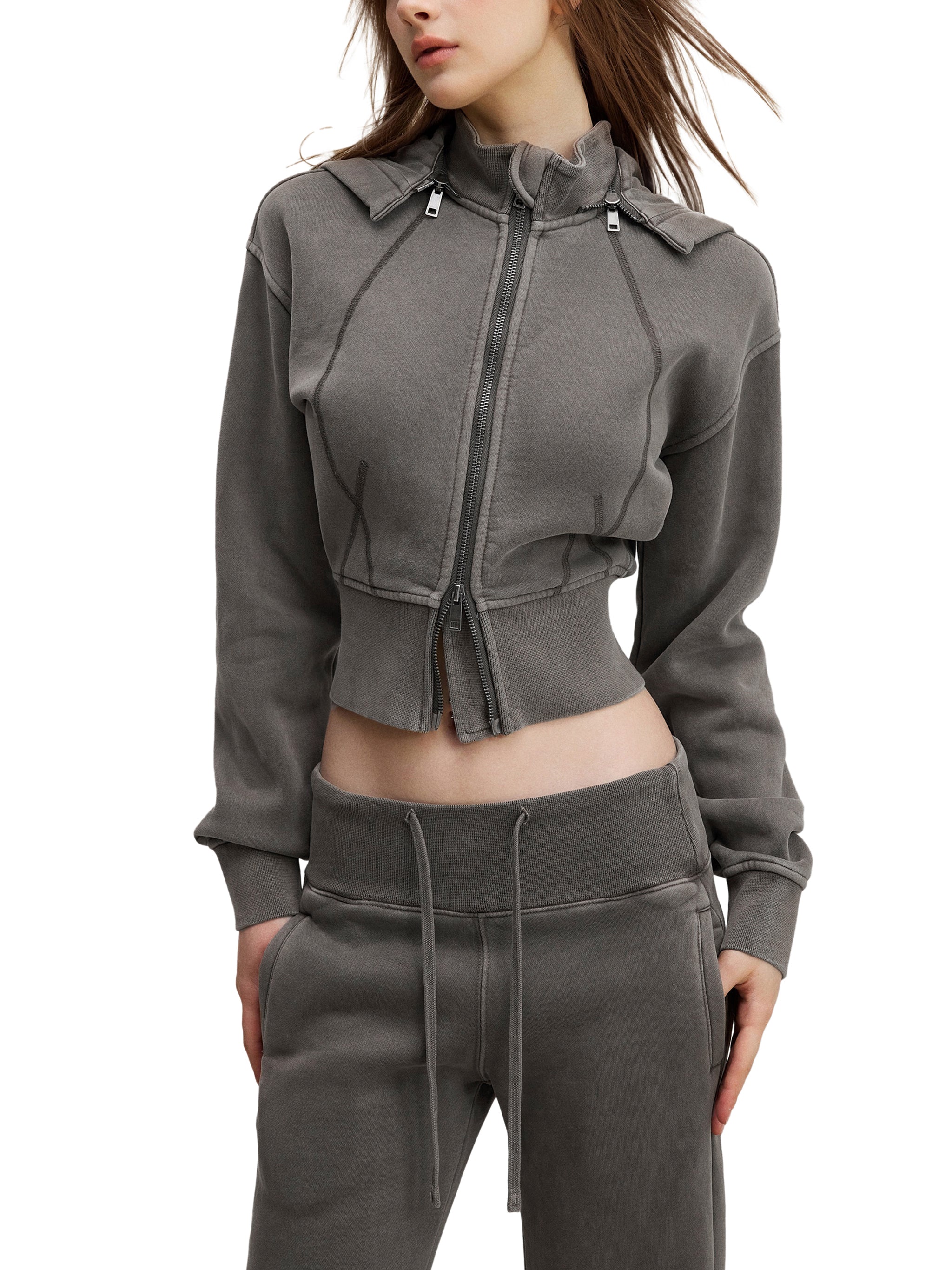 Vintage Washed,Cropped,Fleece,Hoodie