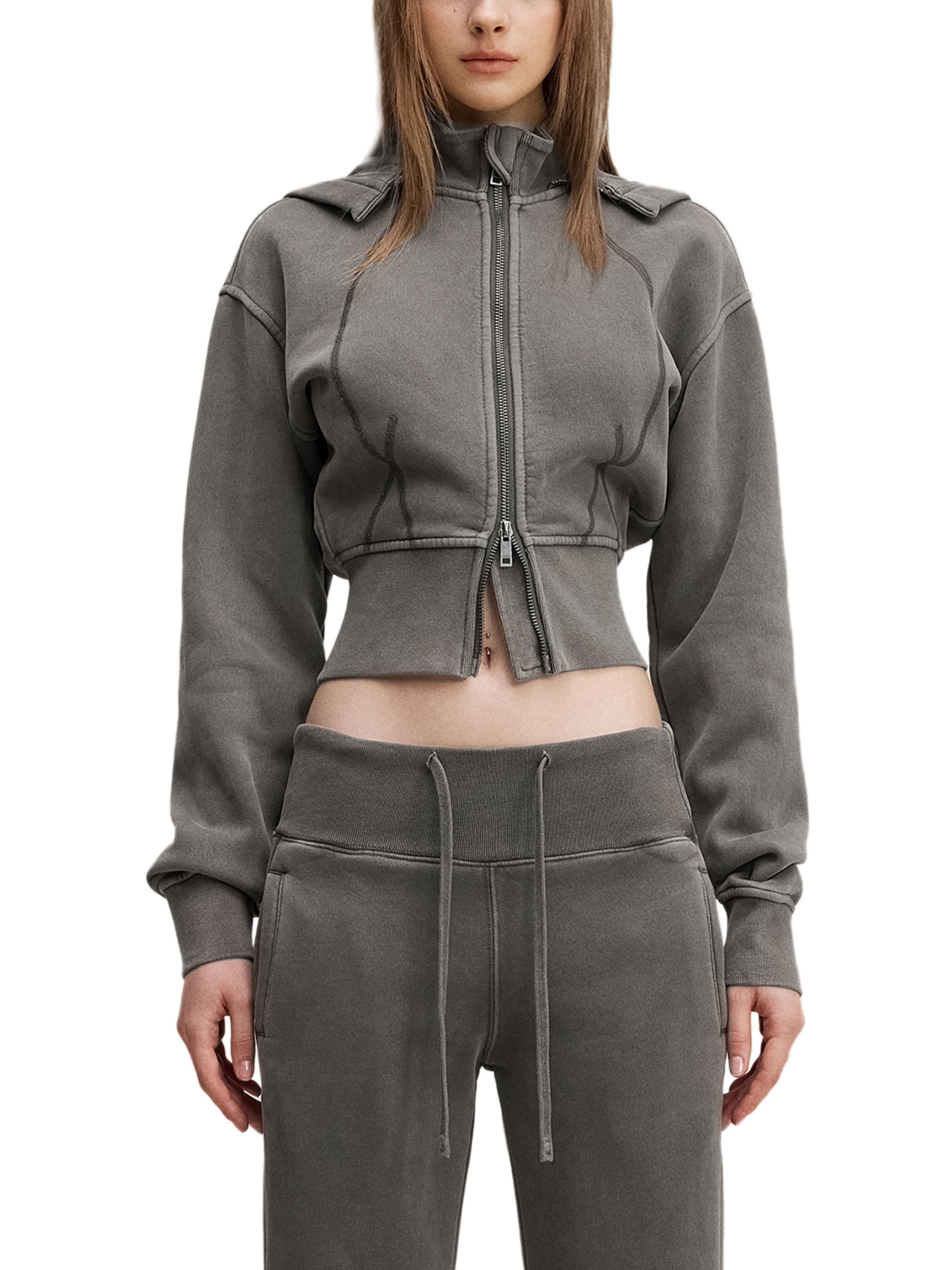 Vintage Washed,Cropped,Fleece,Hoodie