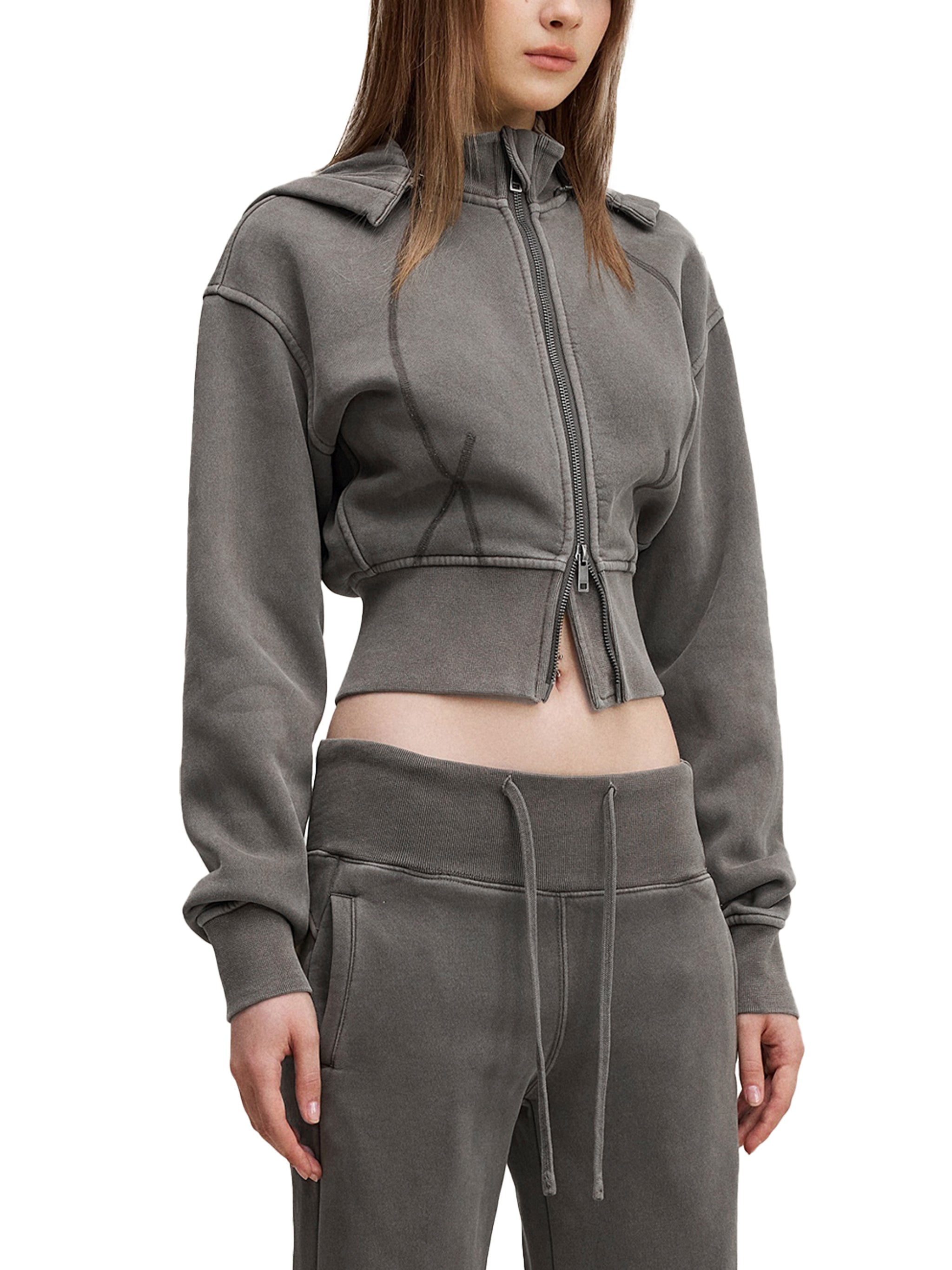 Vintage Washed,Cropped,Fleece,Hoodie
